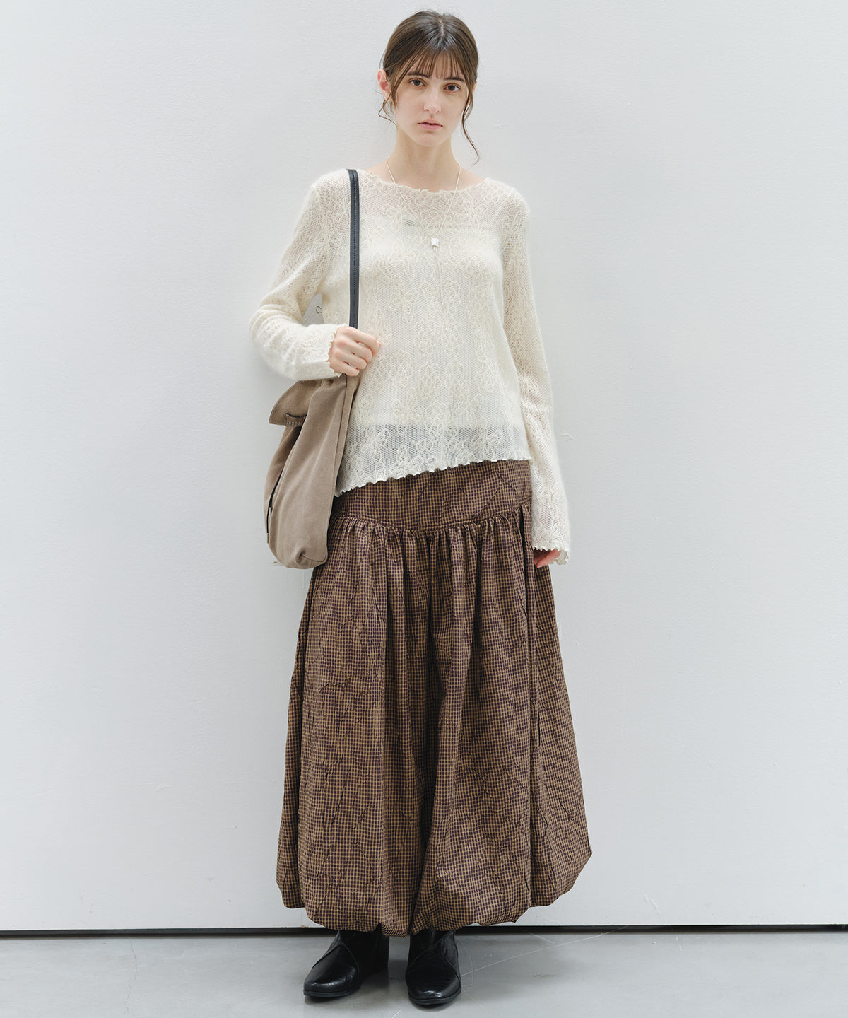 「9月下旬出荷予定」Sheer Jacquard Wool Silk Knit Top
