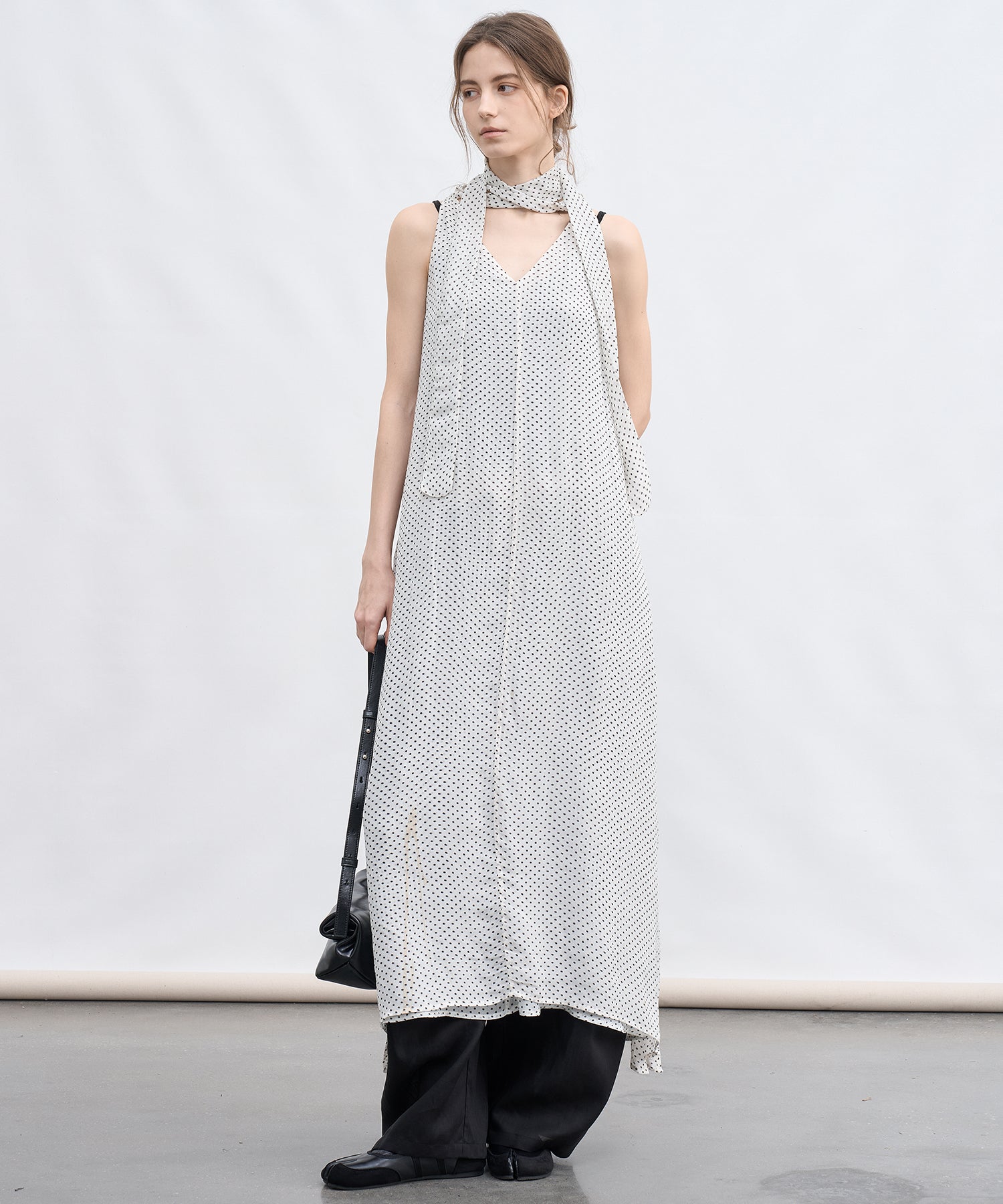 Dot Scarf Detail V-Neck Dress