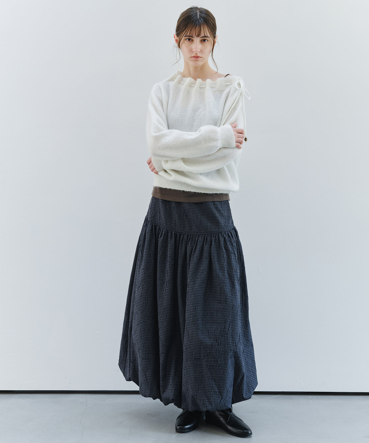 「9月下旬出荷予定」Vintage Check Balloon Long Skirt