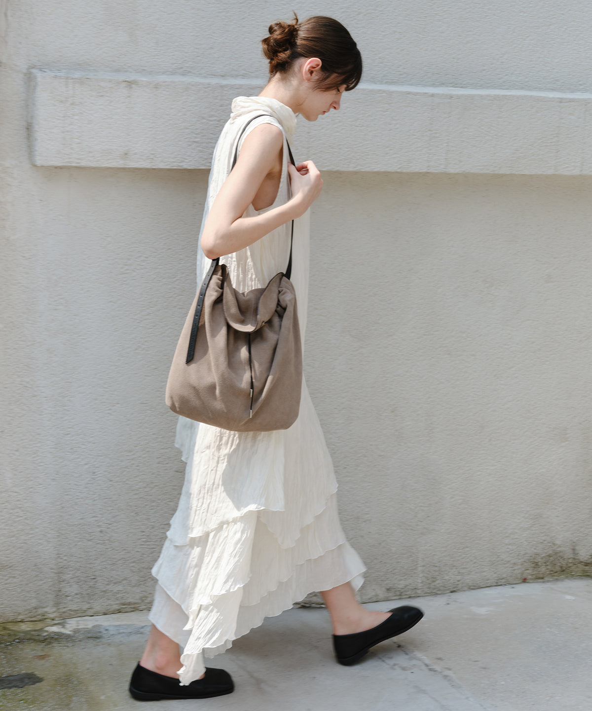「9月下旬出荷予定」Washed Texture Scarf Collar Layered Dress