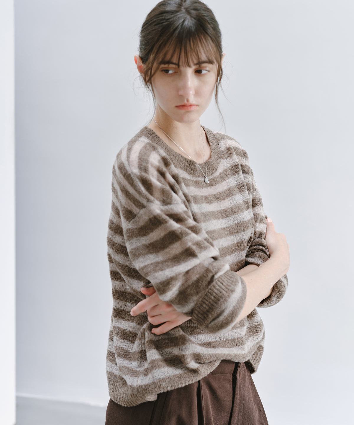 「10月下旬出荷予定」Sheer Wool-Blend Border Knit Pullover
