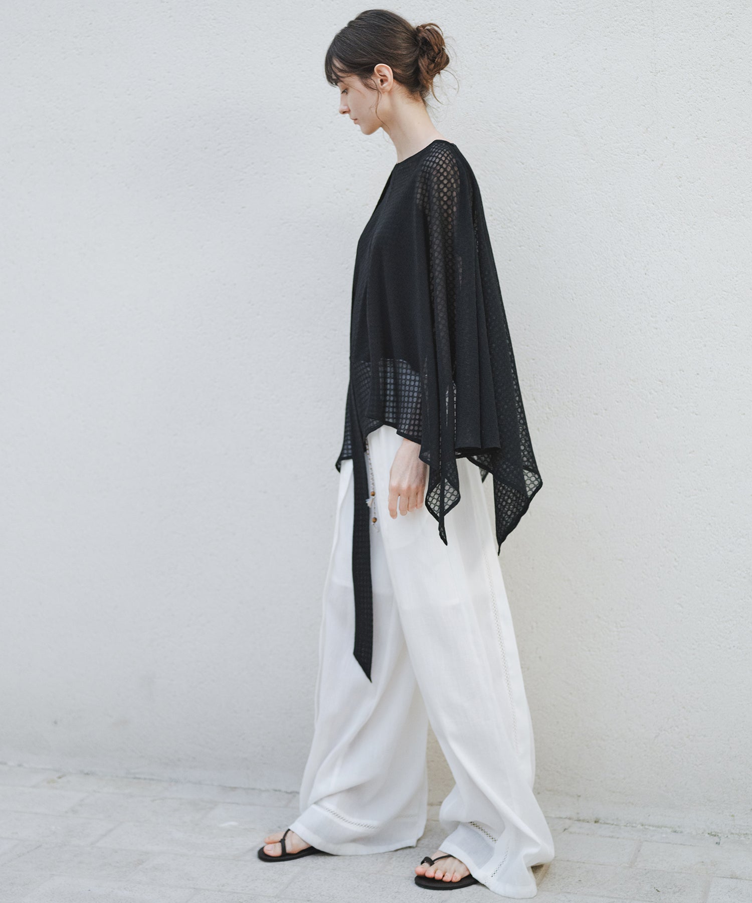 「8月中旬~下旬出荷」Front Lace Linen Blend Wide Pants