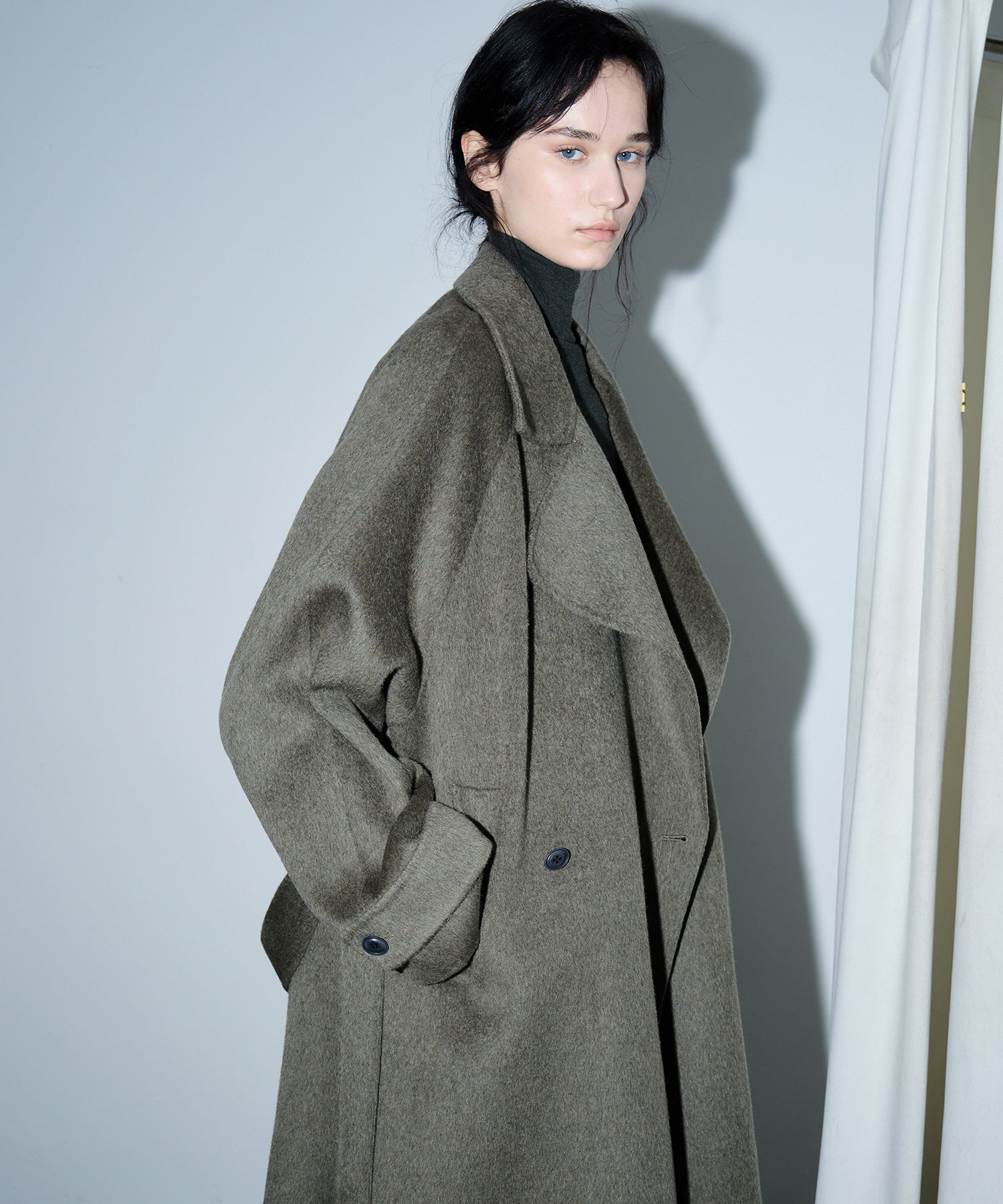 100% Wool Double-Face Trench Collar Oversized Silhouette Long Coat