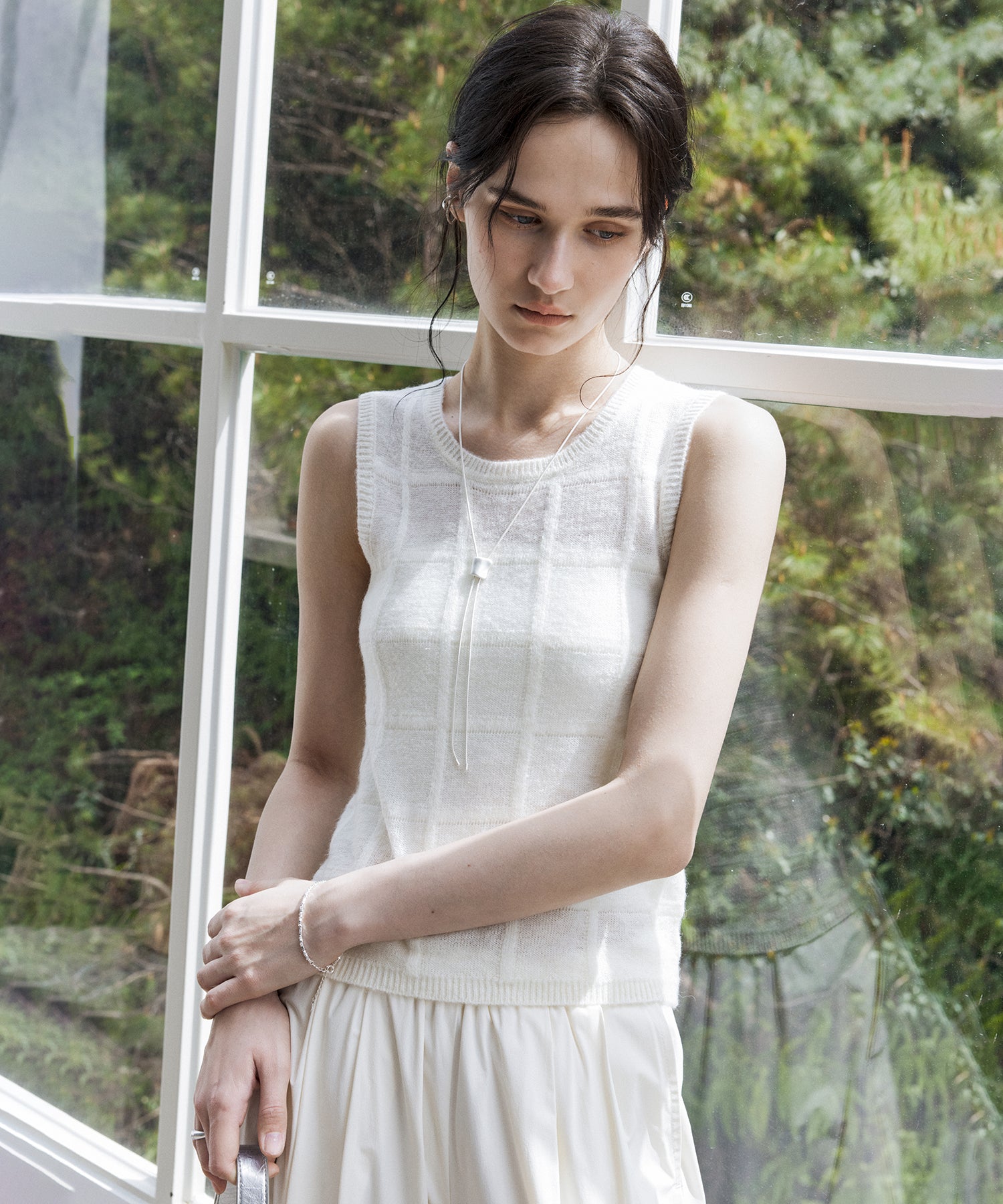 Sheer Check Knit Sleeveless Top