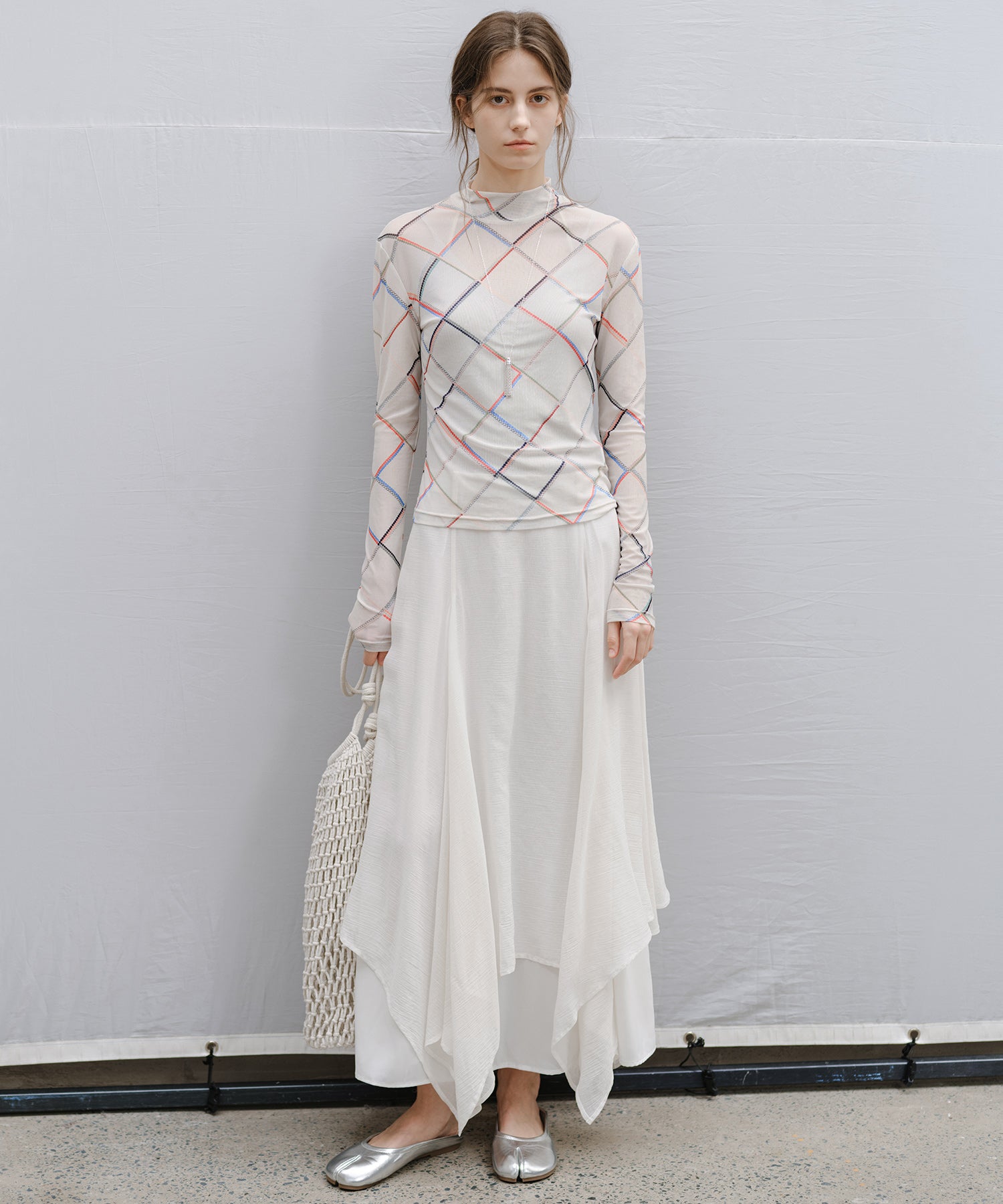 "Shipping from late February to early March" Abstract Print Sheer Mesh Top