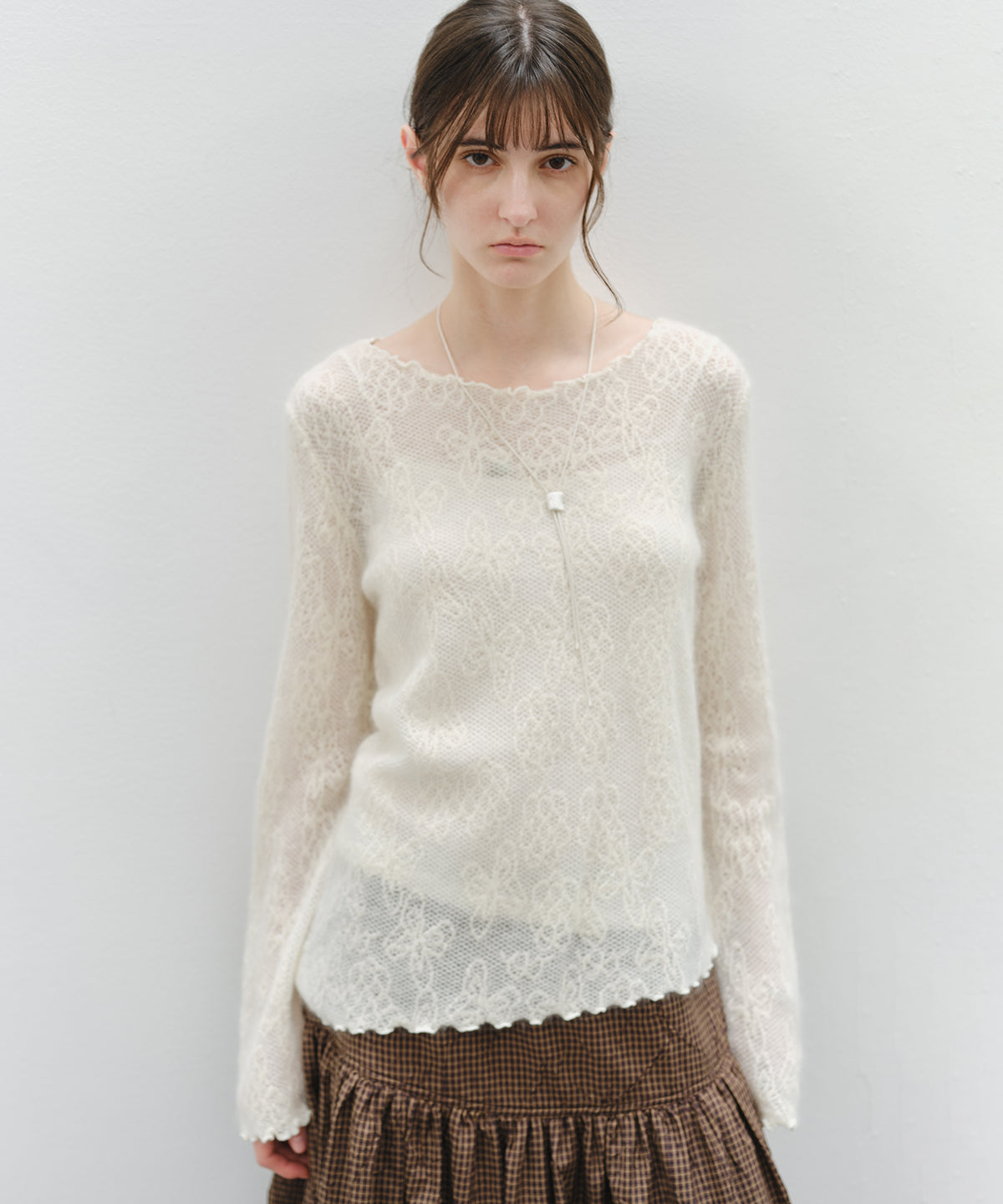 「9月下旬出荷予定」Sheer Jacquard Wool Silk Knit Top