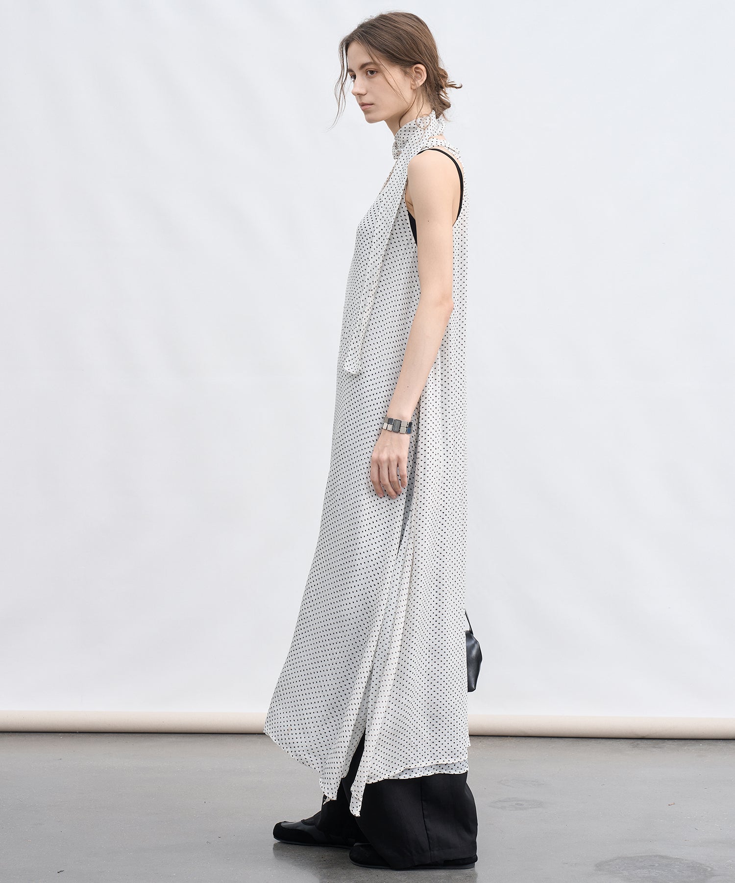 Dot Scarf Detail V-Neck Dress