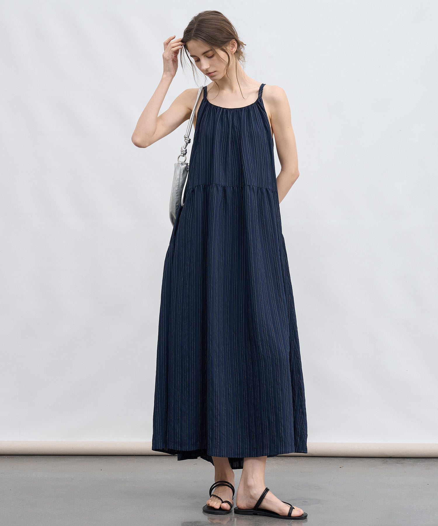 「7月上旬~中旬出荷」Textured Stripe Camisole Dress