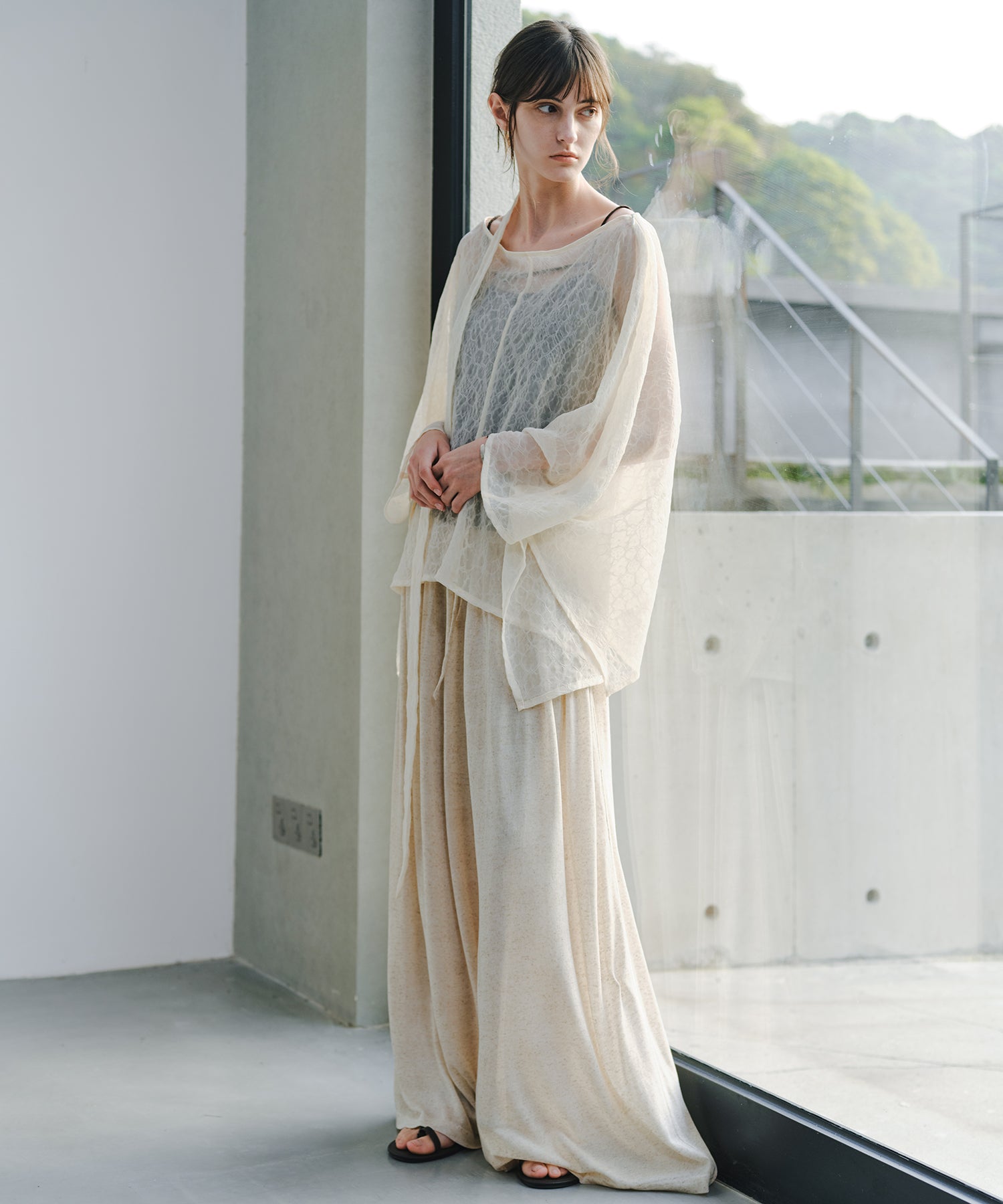 「7月中旬~下旬出荷」Linen Blend Gathered Wide Pants