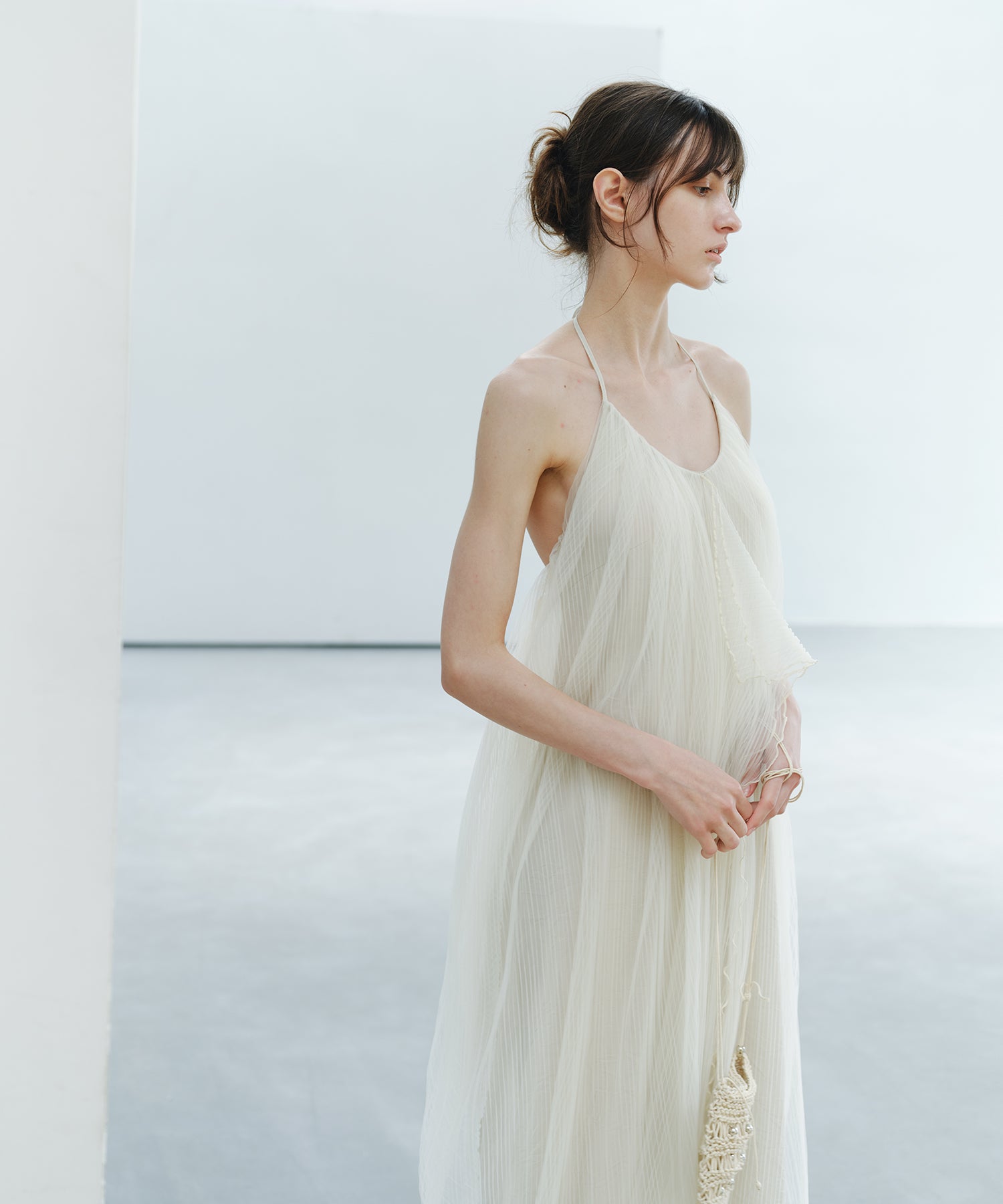 「6月上旬~中旬出荷」Sheer Pleated Cocoon Dress