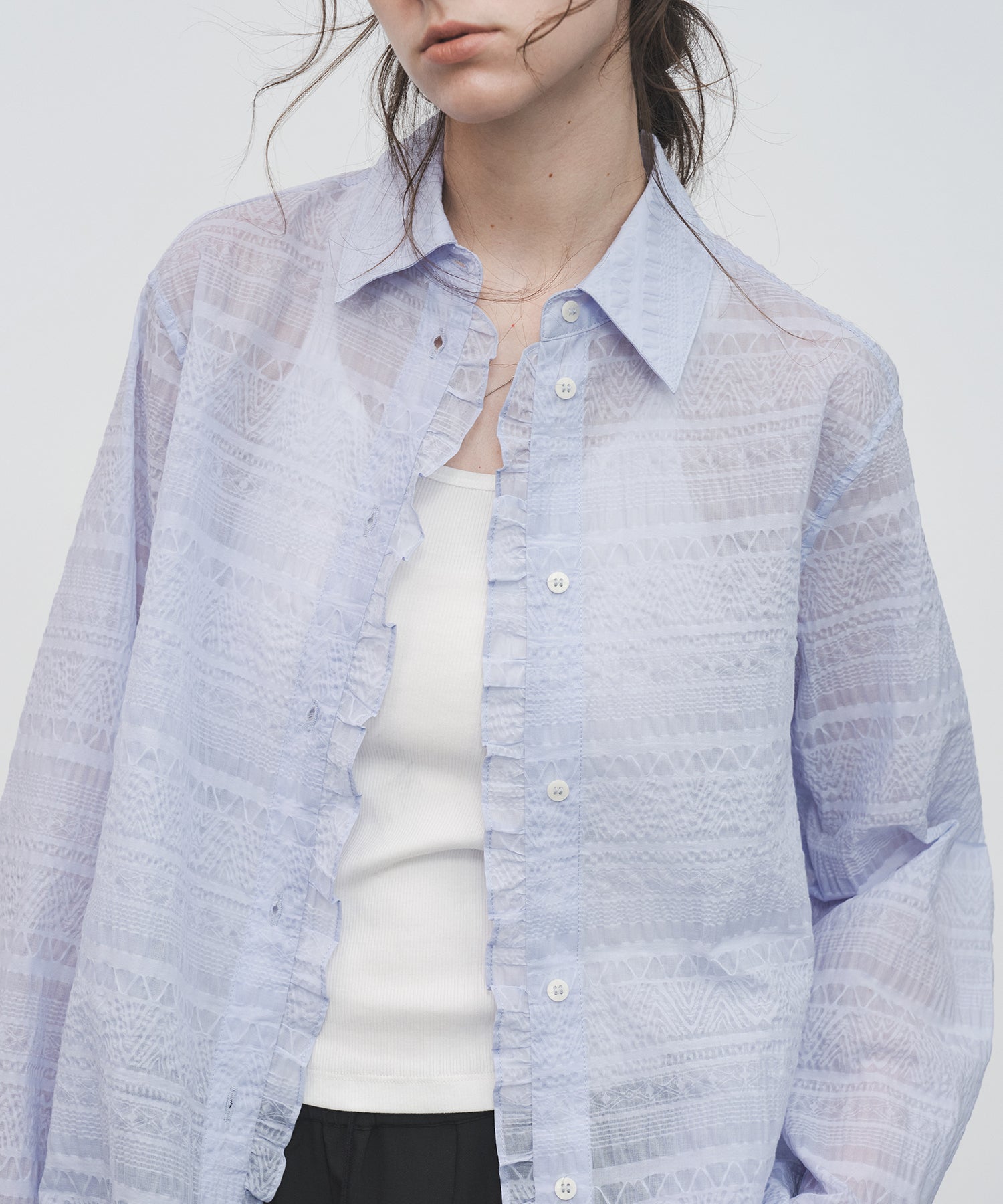 Airy Lace Jacquard Frill Shirt