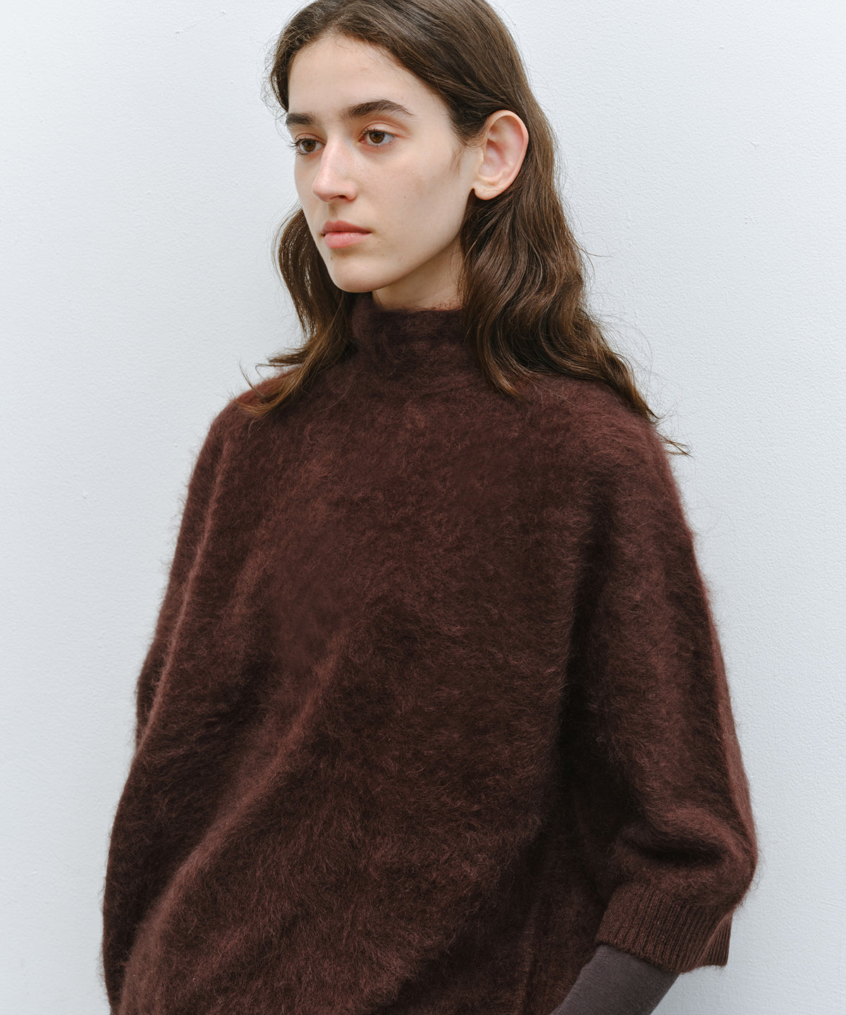 「10月下旬出荷予定」Brushed Cashmere-Blend Half Sleeve Knit Top