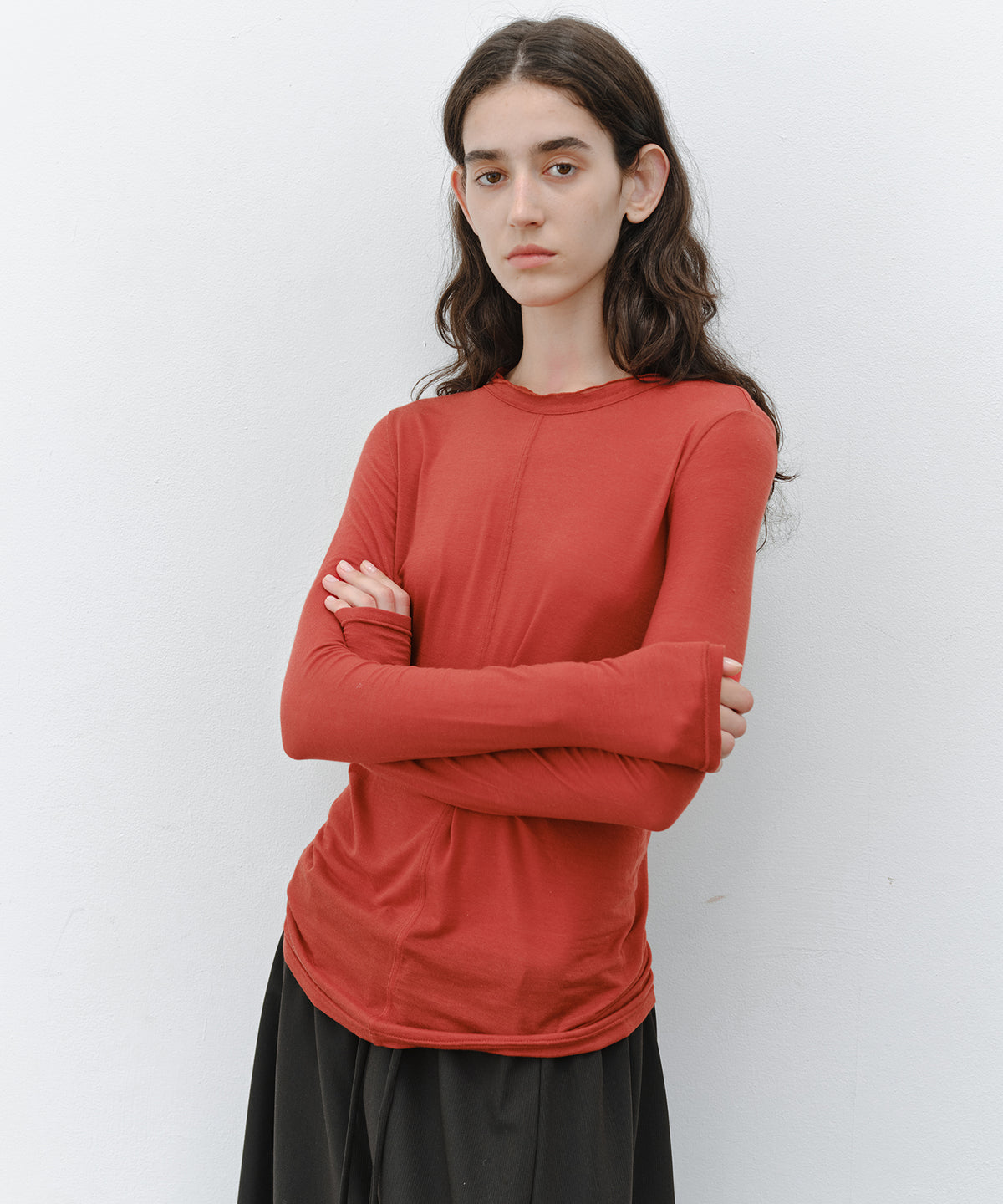 「10月下旬出荷予定」Cashmere-Blend Sheer Mellow Neck Long Sleeve Top