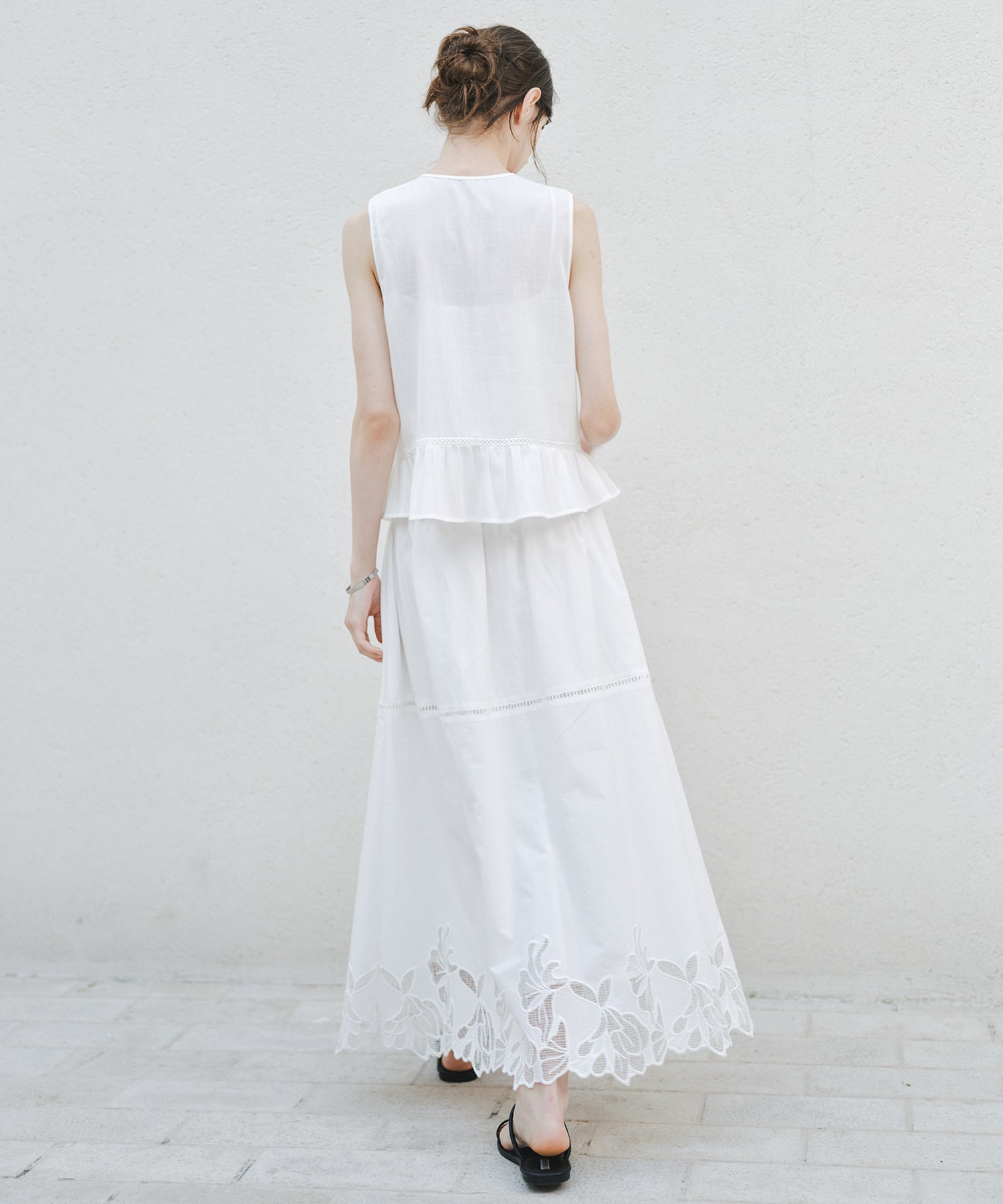 「8月中旬~下旬出荷」Cutwork Embroidery Drawstring Long Skirt