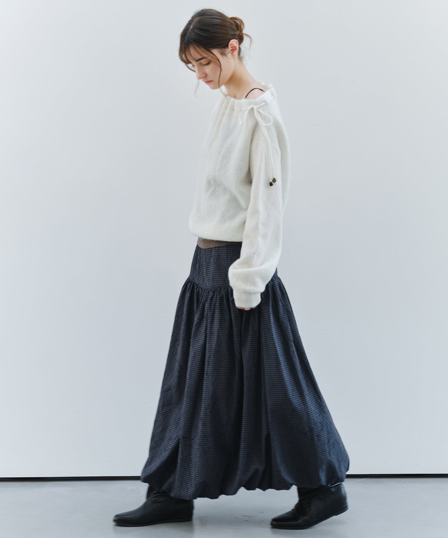 「9月下旬出荷予定」Vintage Check Balloon Long Skirt