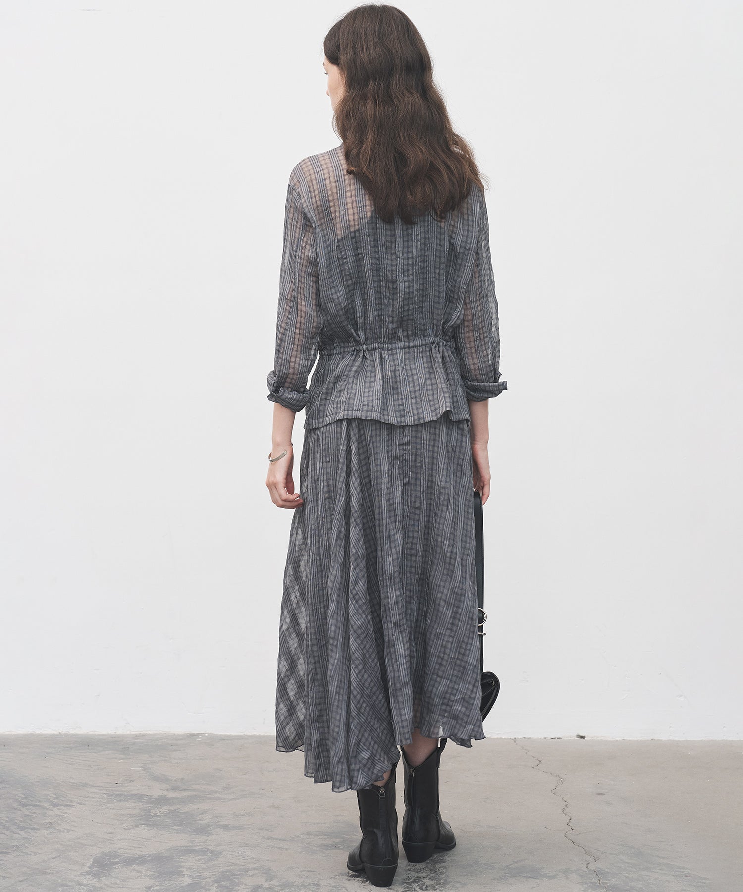 Drawstring Crinkled Check Shirt Jacket – Oversized Fit