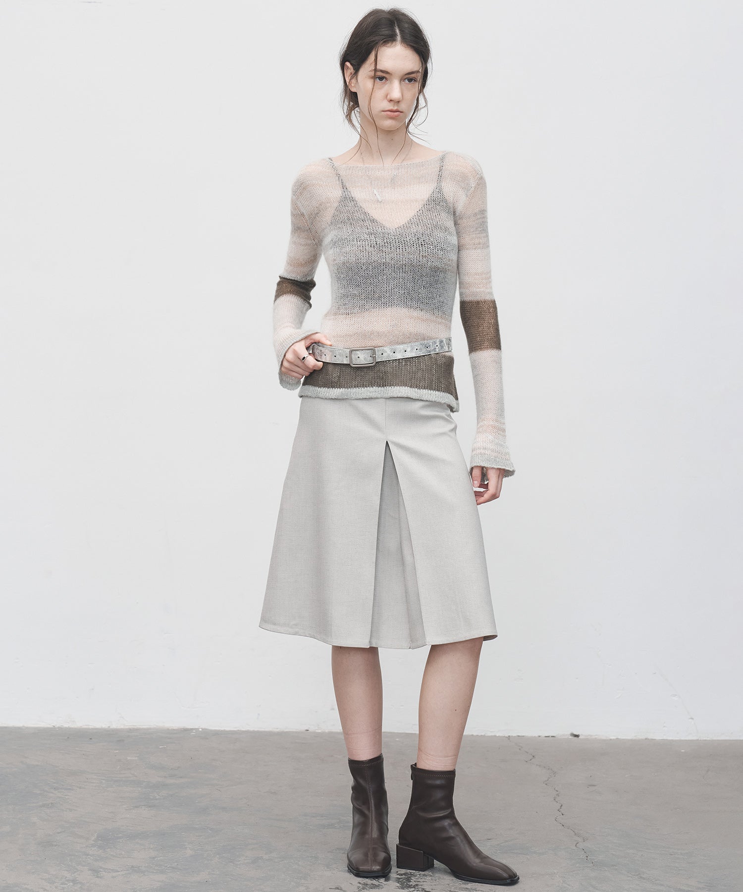 2-Way Pleated Suit Midi Skirt – High Waist A-Line Fit
