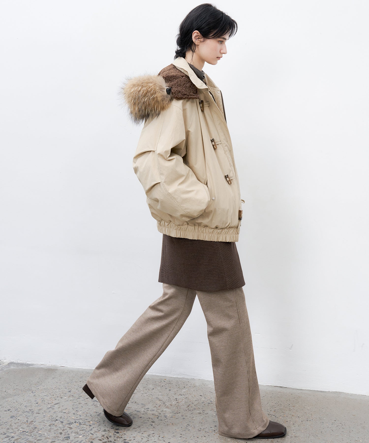 Wool Blend Check Flared Pants