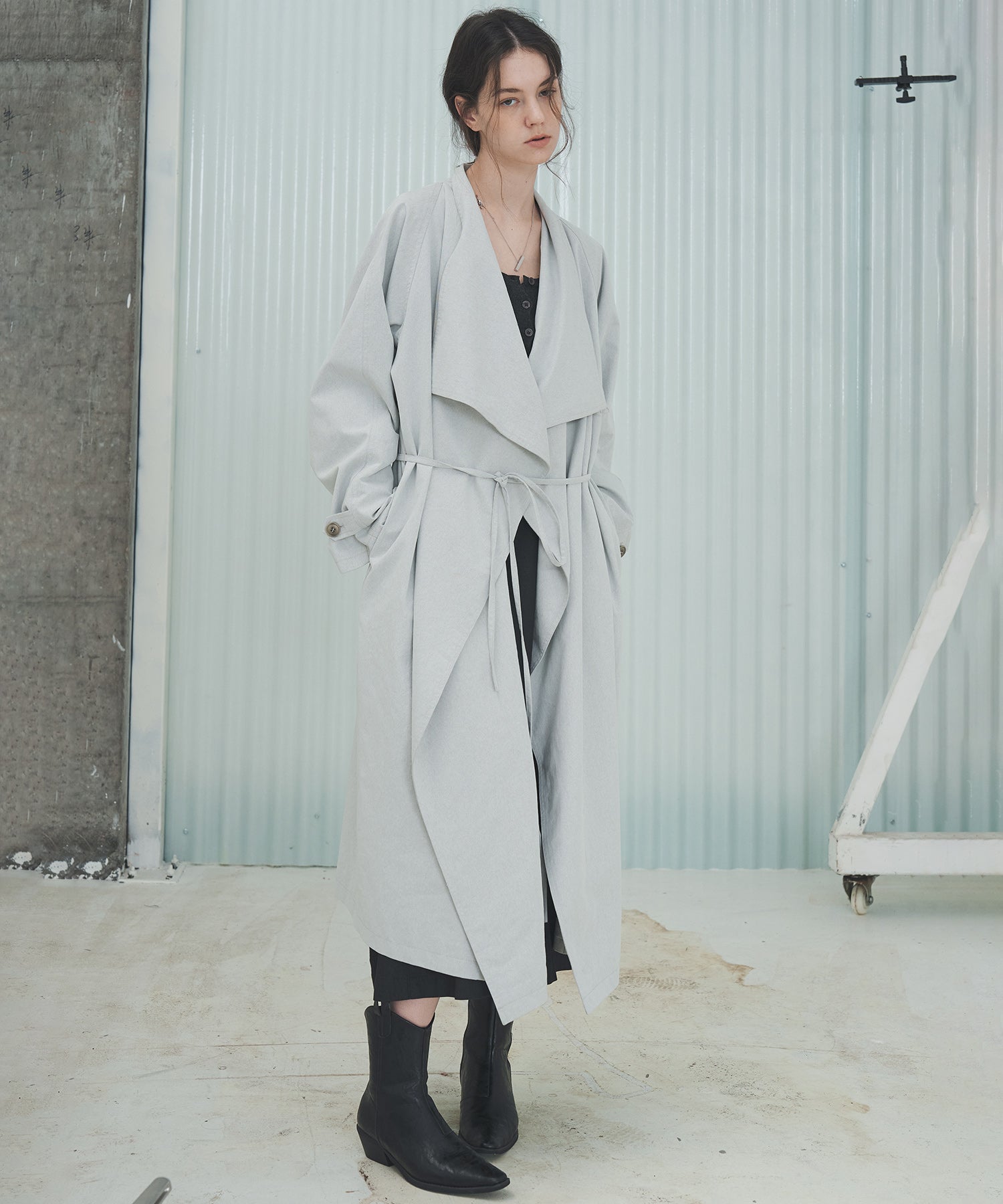 Layered Drape-Neck Trench Coat – Oversized Long Silhouette