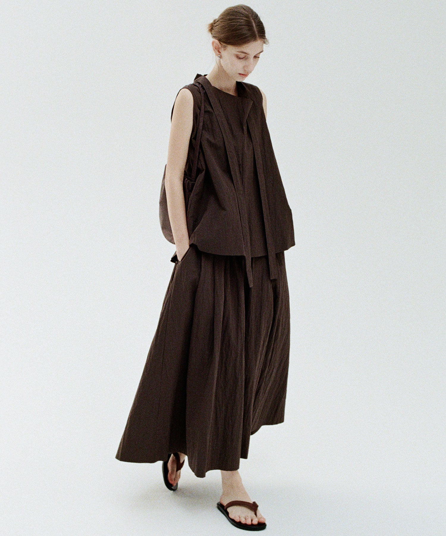 Drape Neck Pleated Blouse with Ribbon