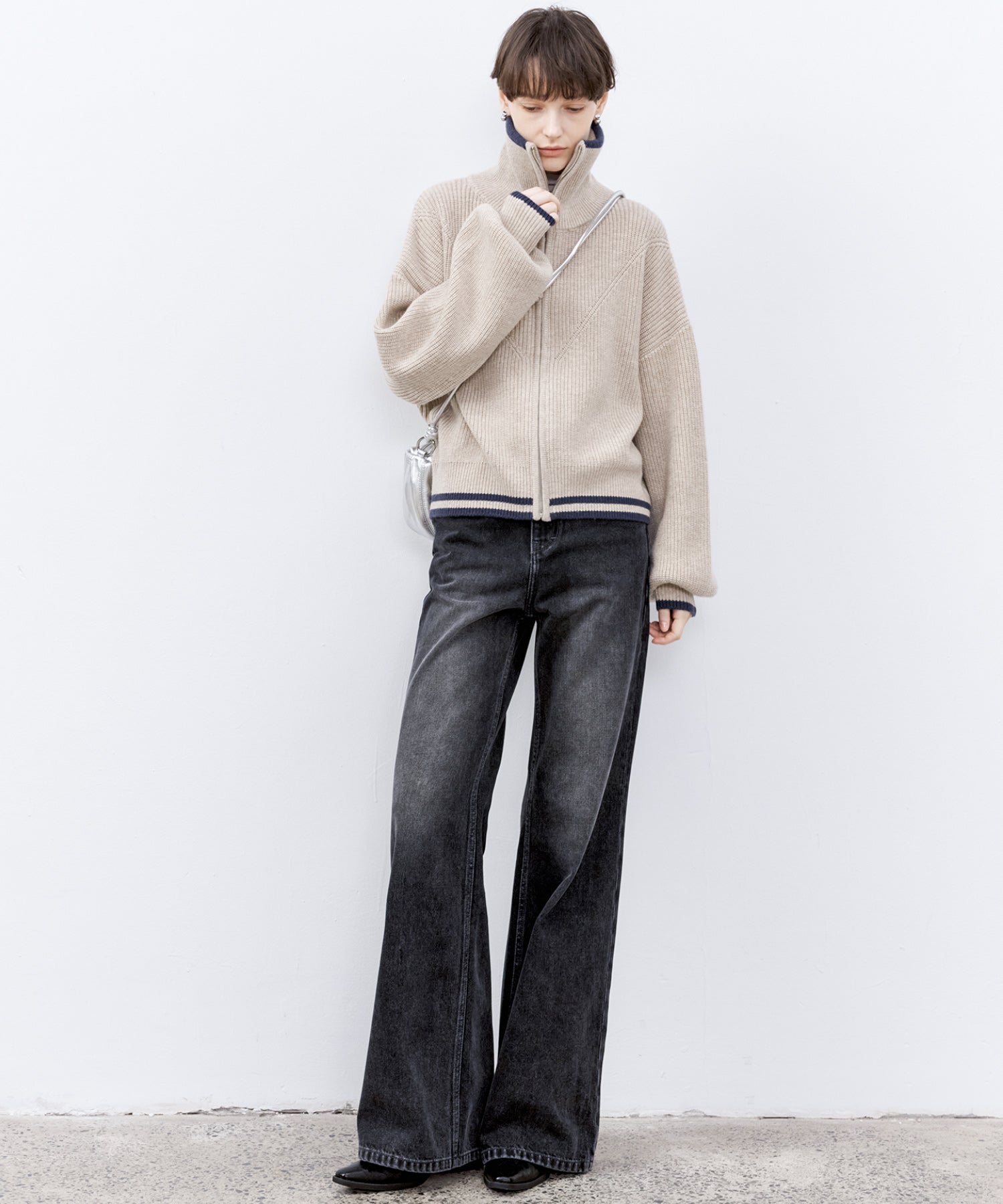 Dark Gray Washed Slightly Flared Jeans
