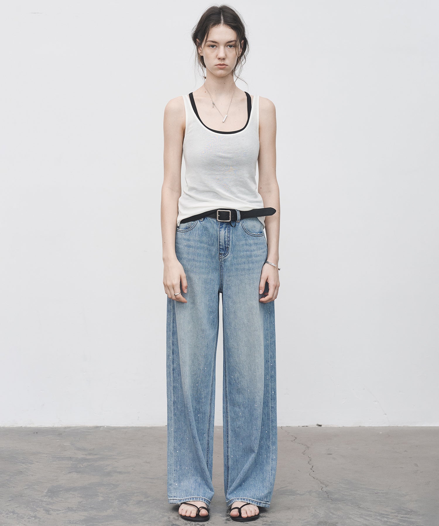 Gradient Rhinestone Wide-Leg Jeans