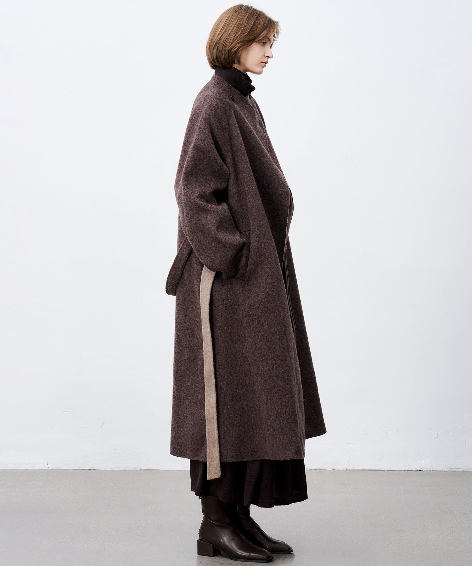 100% Wool Overlap Collar Double-Faced Long Coat