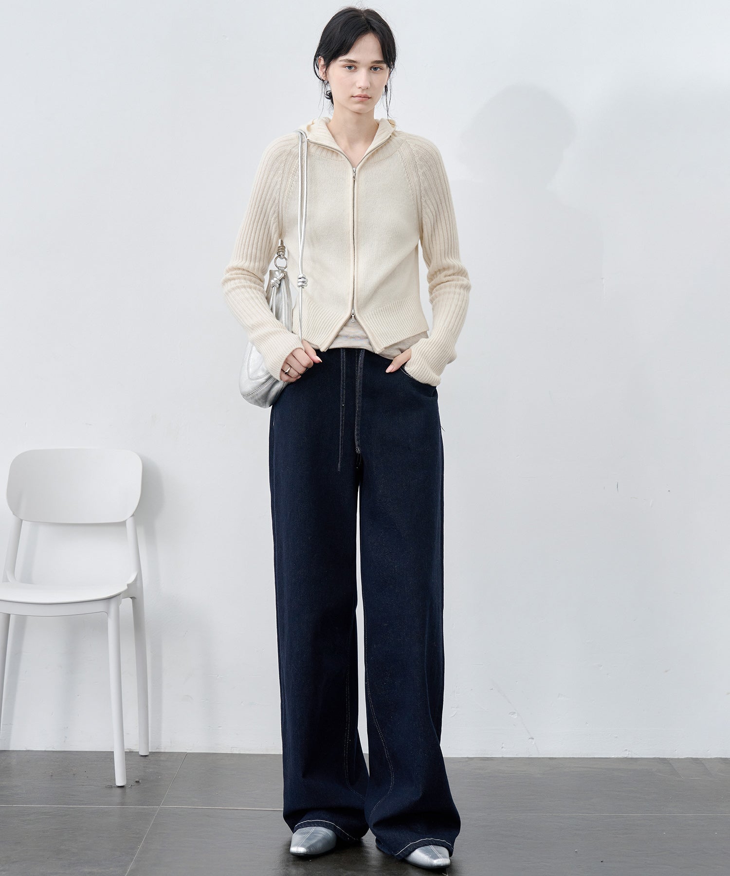 Drawstring Straight Washed Denim Pants