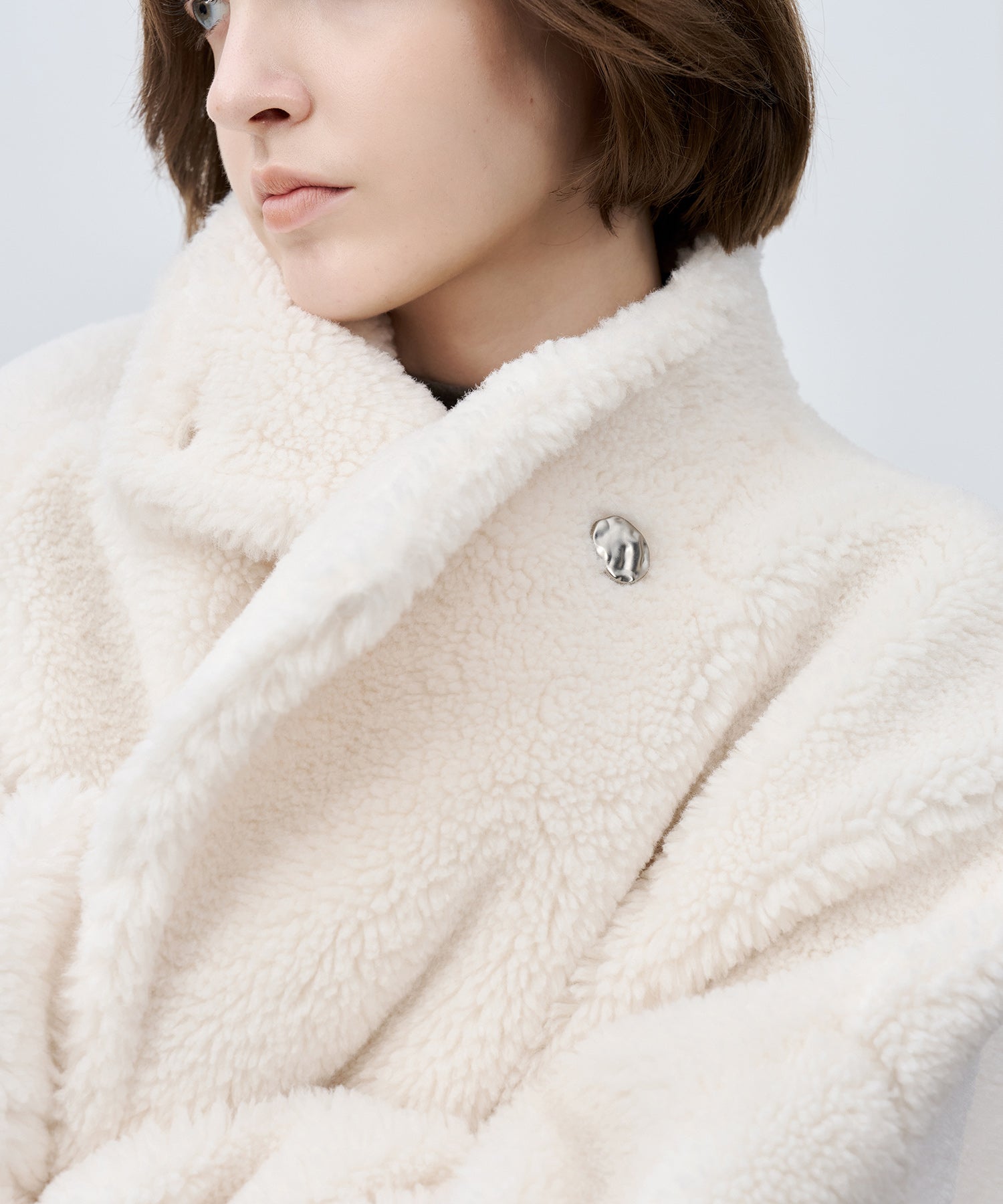 Asymmetric Collar Faux Shearling Short Jacket