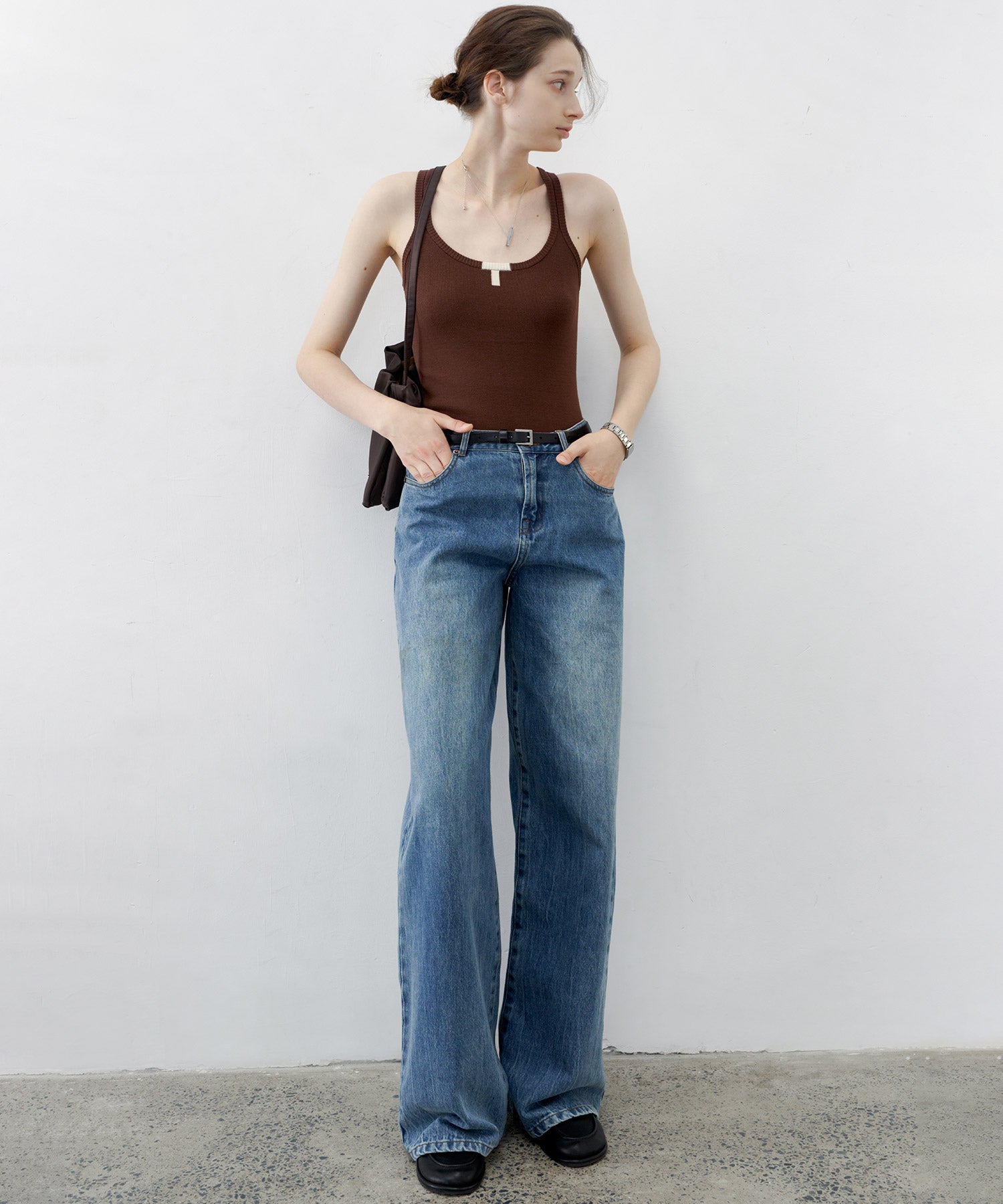 Minimalist “T” Logo Knit Cami Top