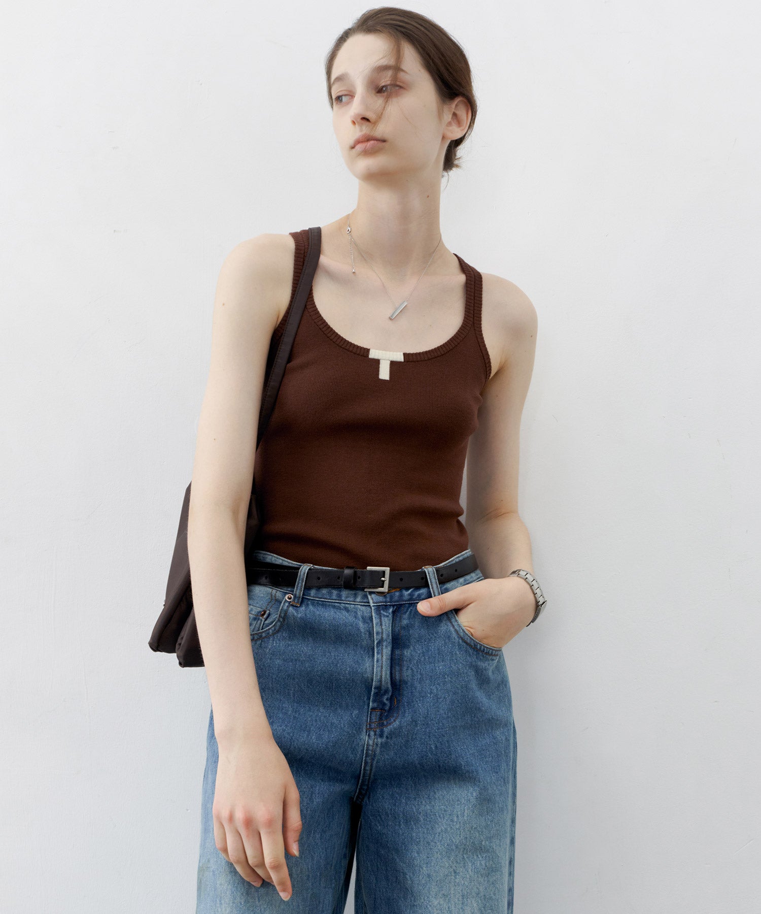 Minimalist “T” Logo Knit Cami Top
