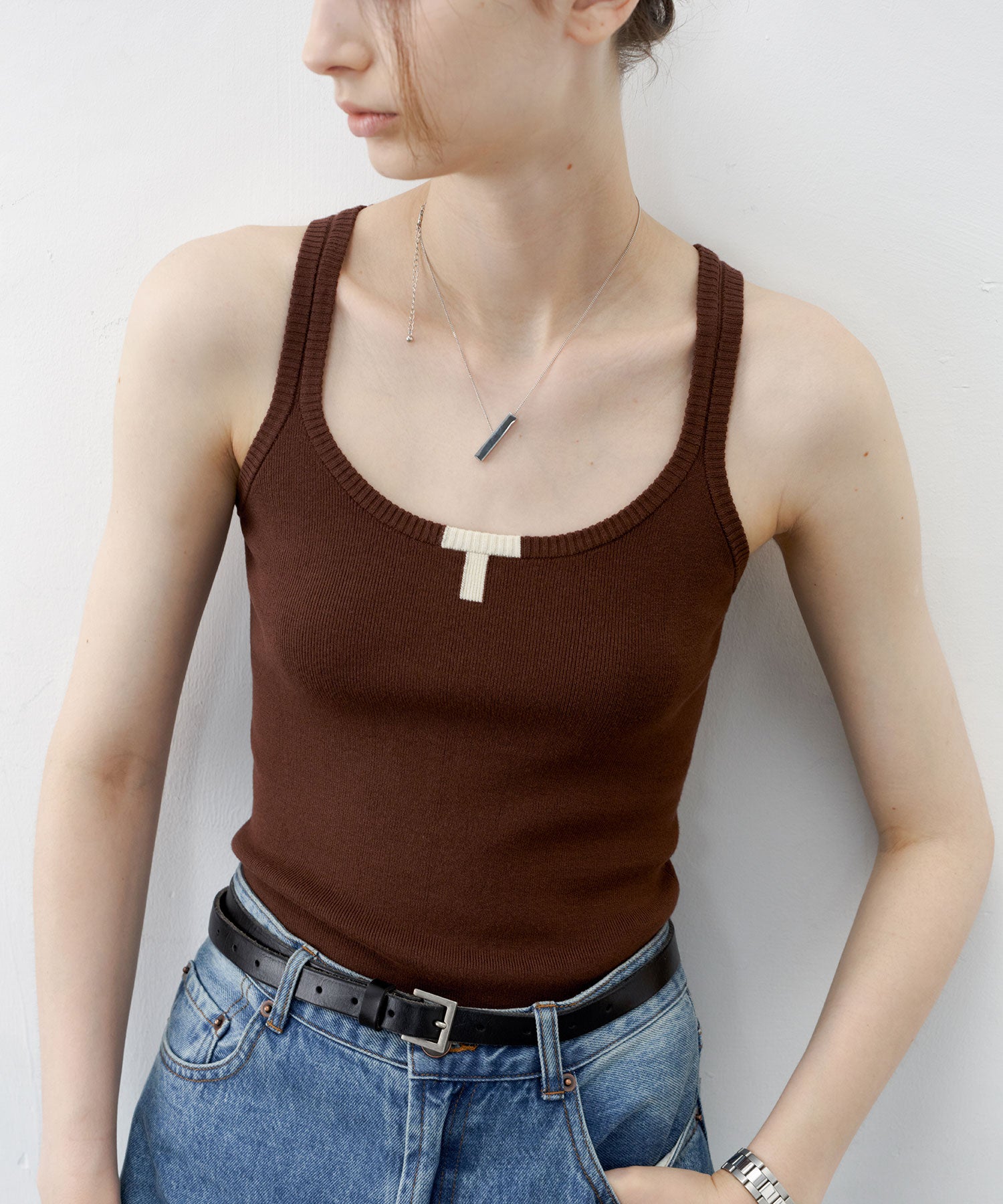 Minimalist “T” Logo Knit Cami Top