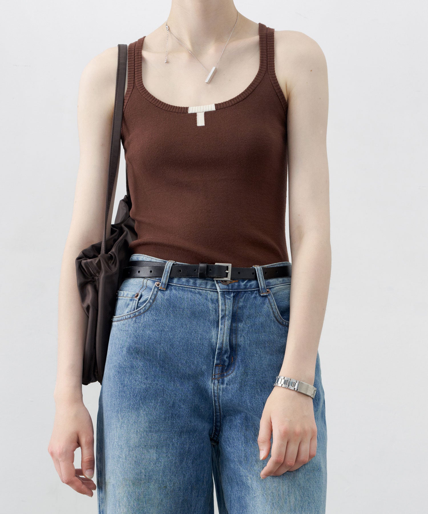 Minimalist “T” Logo Knit Cami Top