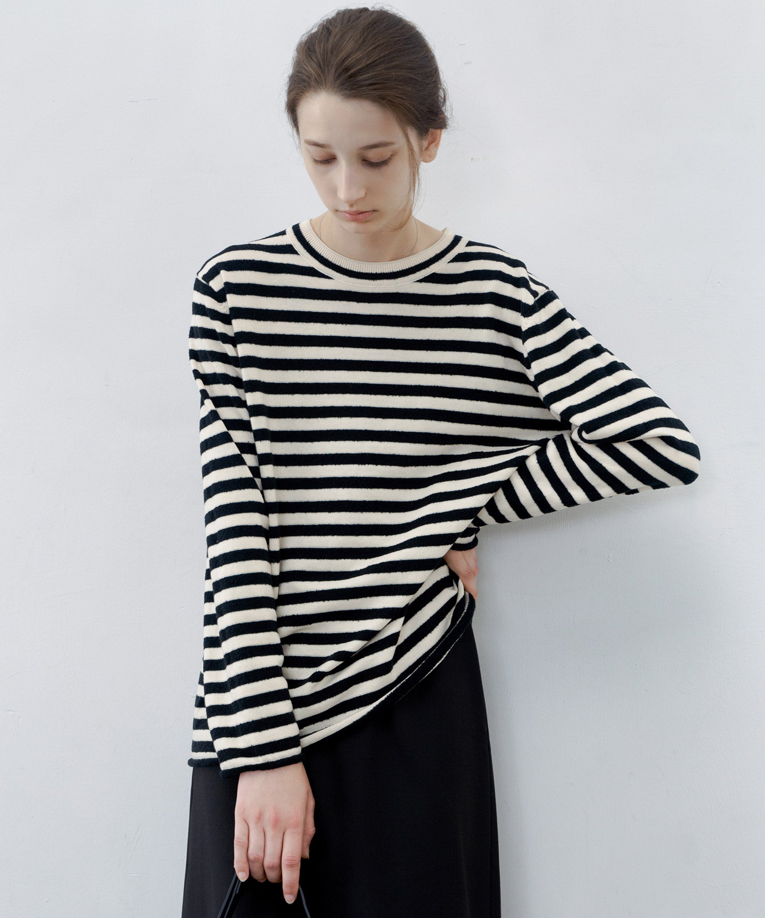 Textured Stripe Crew Neck Knit Sweater
