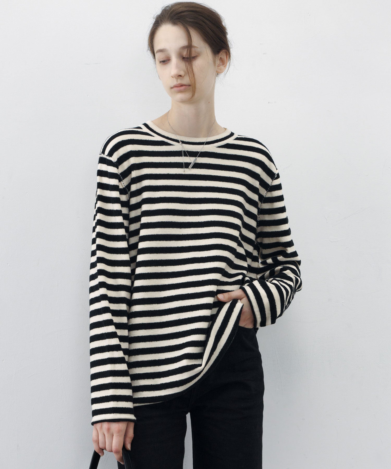 Textured Stripe Crew Neck Knit Sweater