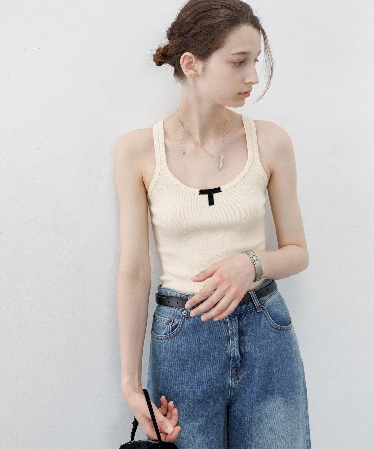【tageechita】"T" 리브 니트 캐미솔 / 이너