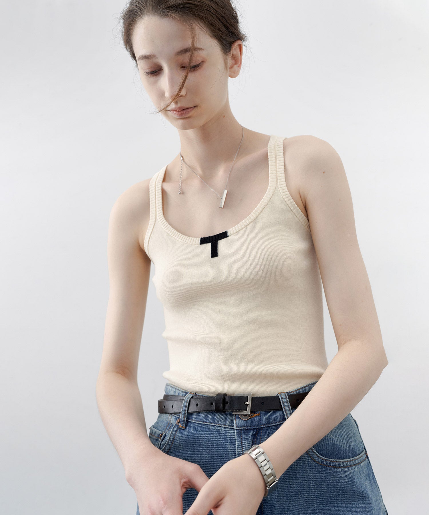 Minimalist “T” Logo Knit Cami Top