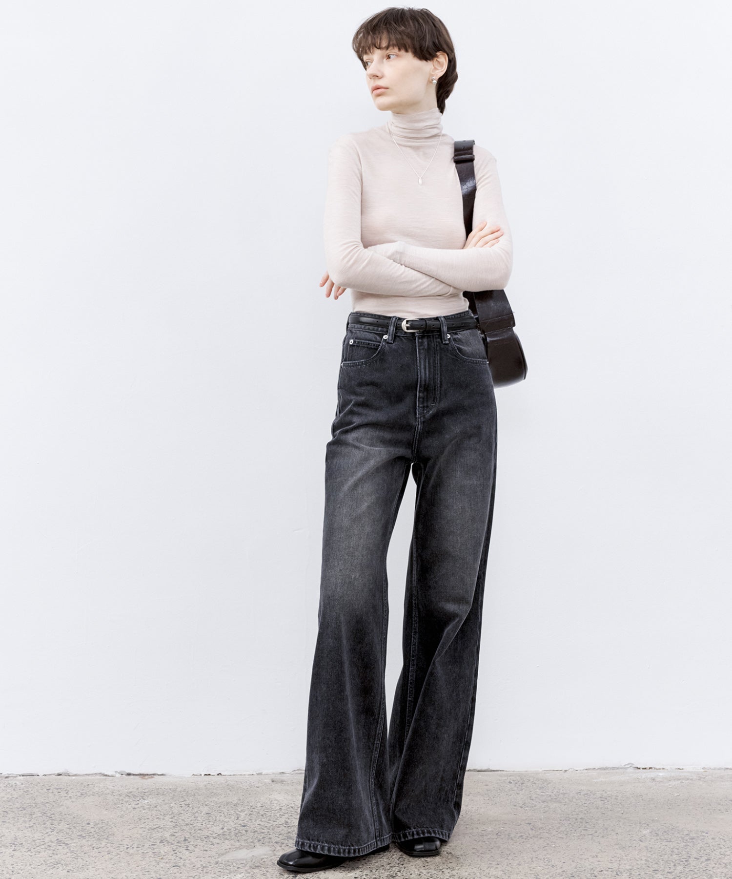 Dark Gray Washed Slightly Flared Jeans