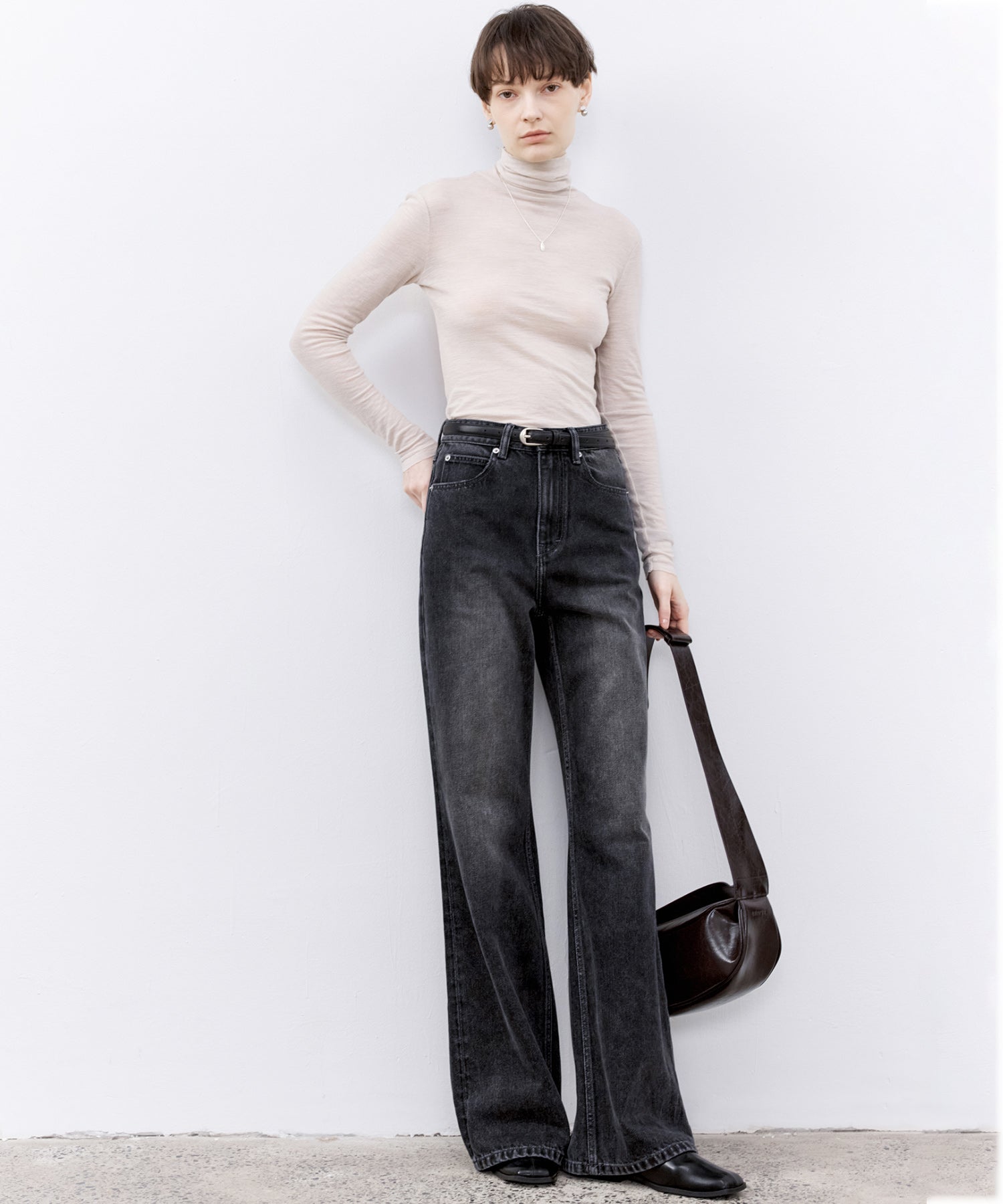 Dark Gray Washed Slightly Flared Jeans