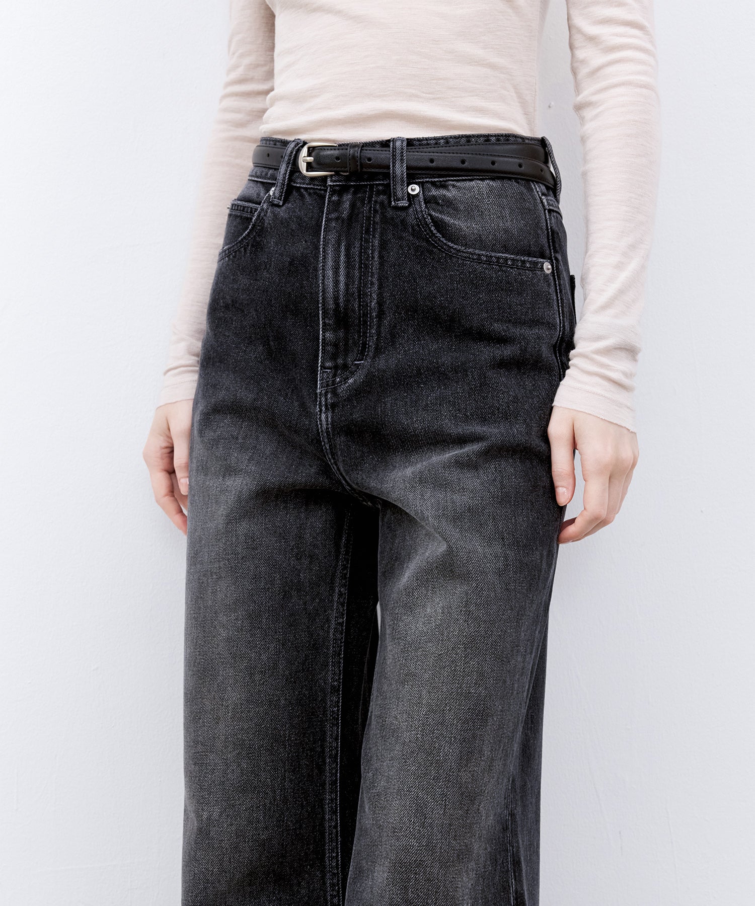 Dark Gray Washed Slightly Flared Jeans