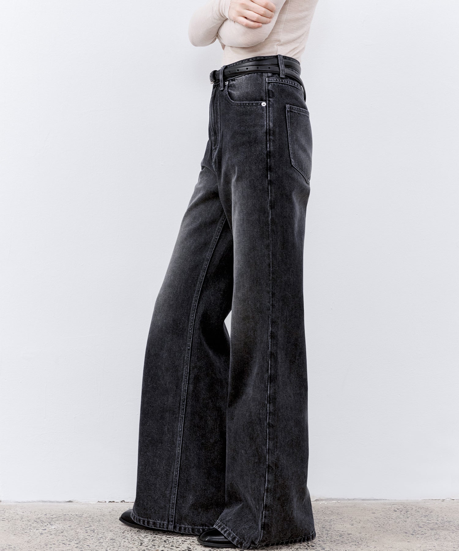 Dark Gray Washed Slightly Flared Jeans