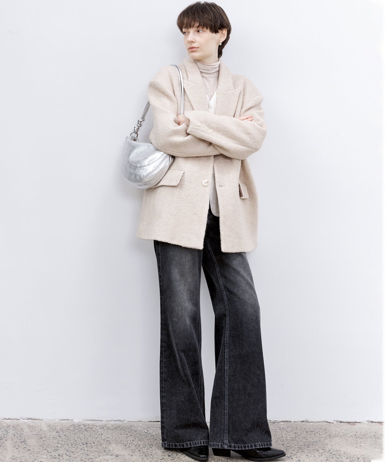Dark Gray Washed Slightly Flared Jeans
