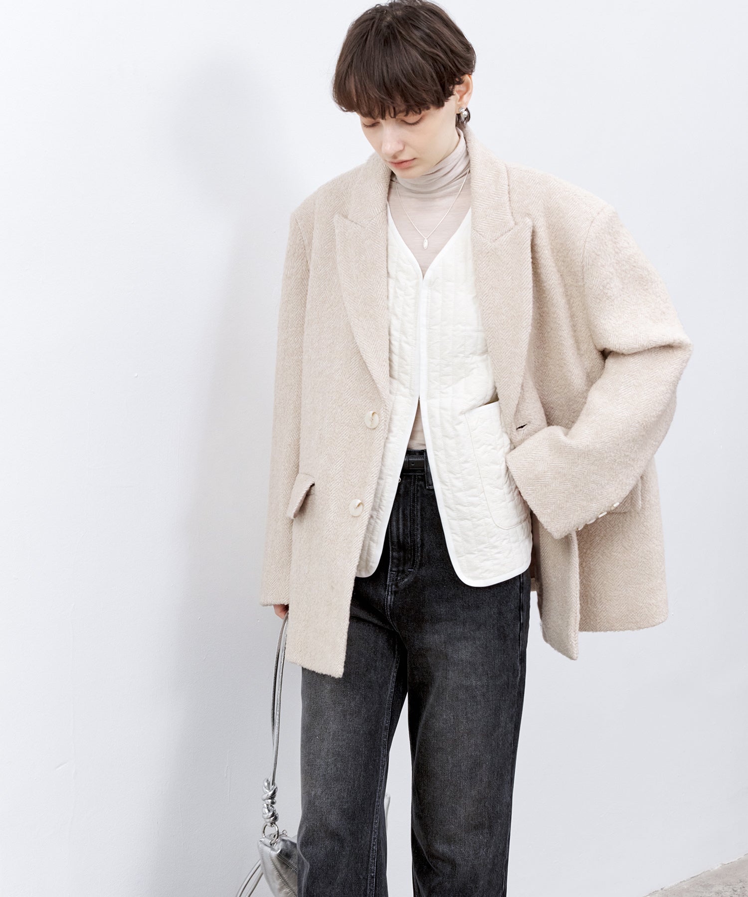 Flocked Jacquard Texture V-Neck Quilted Cotton Vest