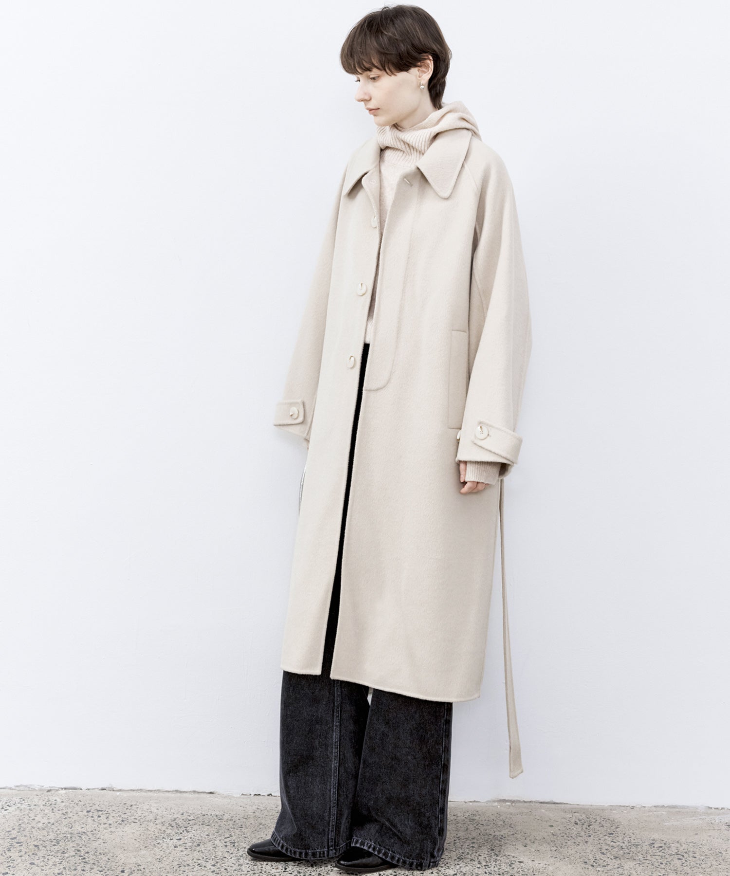 Raglan Sleeves Oversized Double-Faced Wool Coat