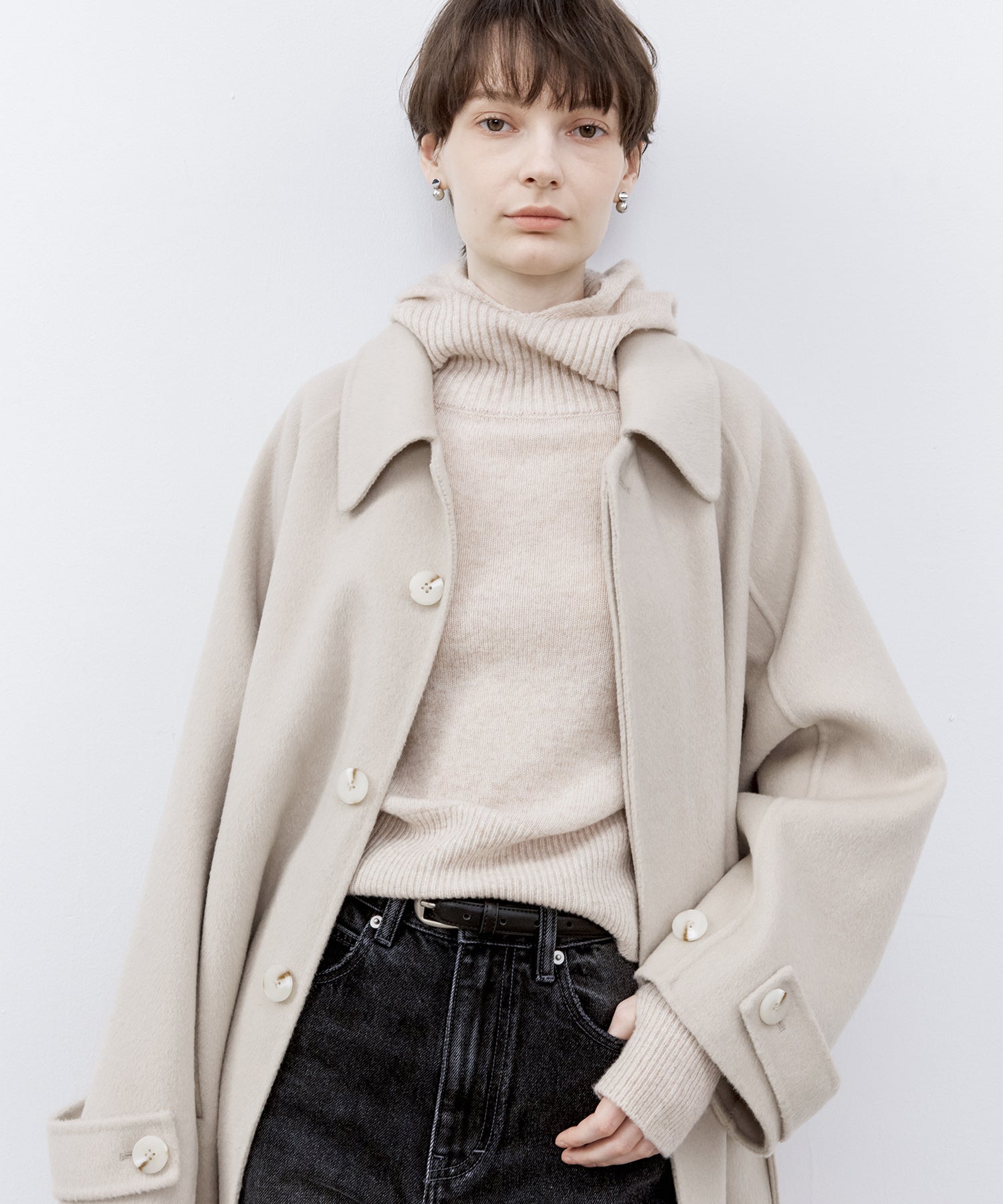 Raglan Sleeves Oversized Double-Faced Wool Coat