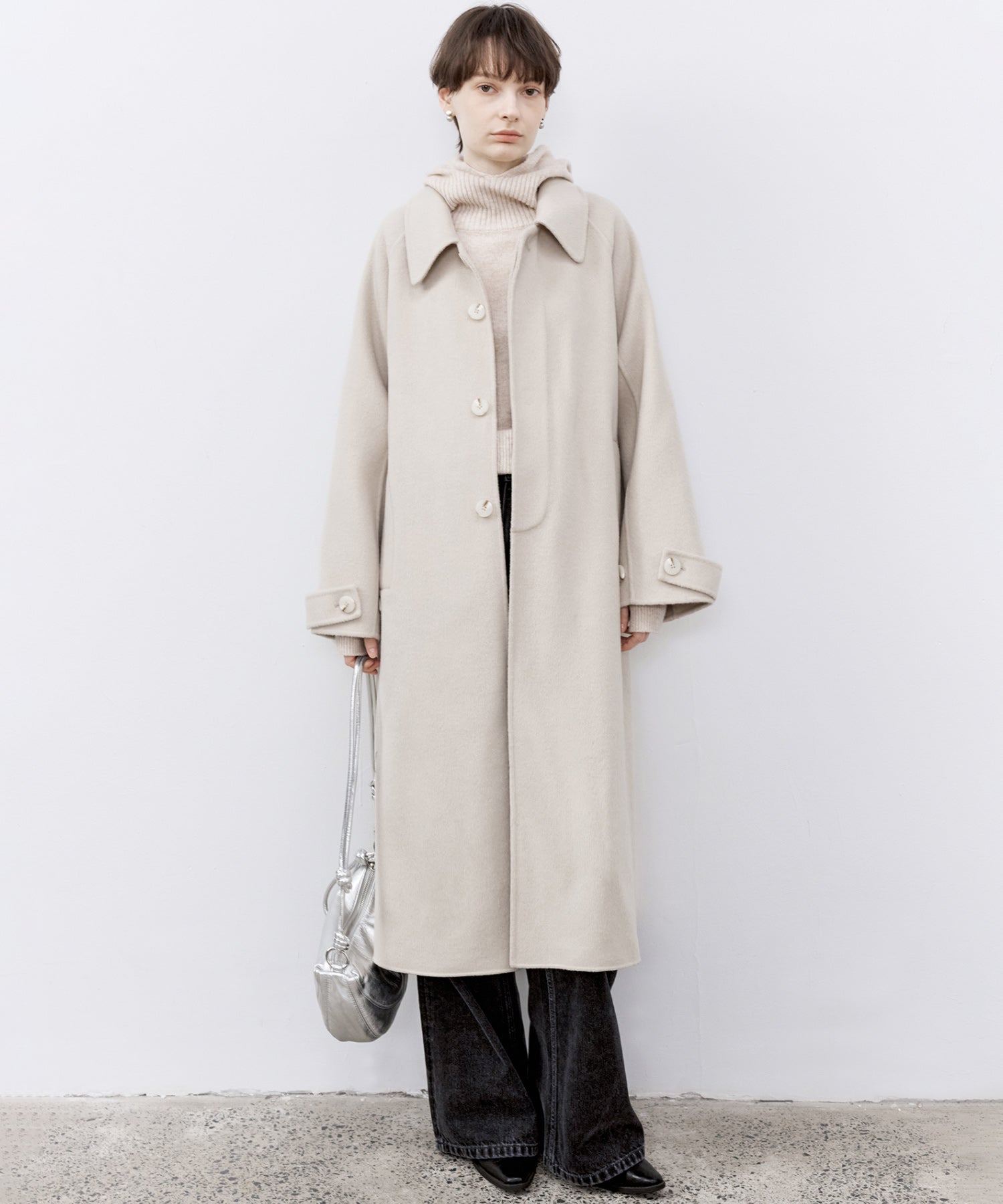 Raglan Sleeves Oversized Double-Faced Wool Coat