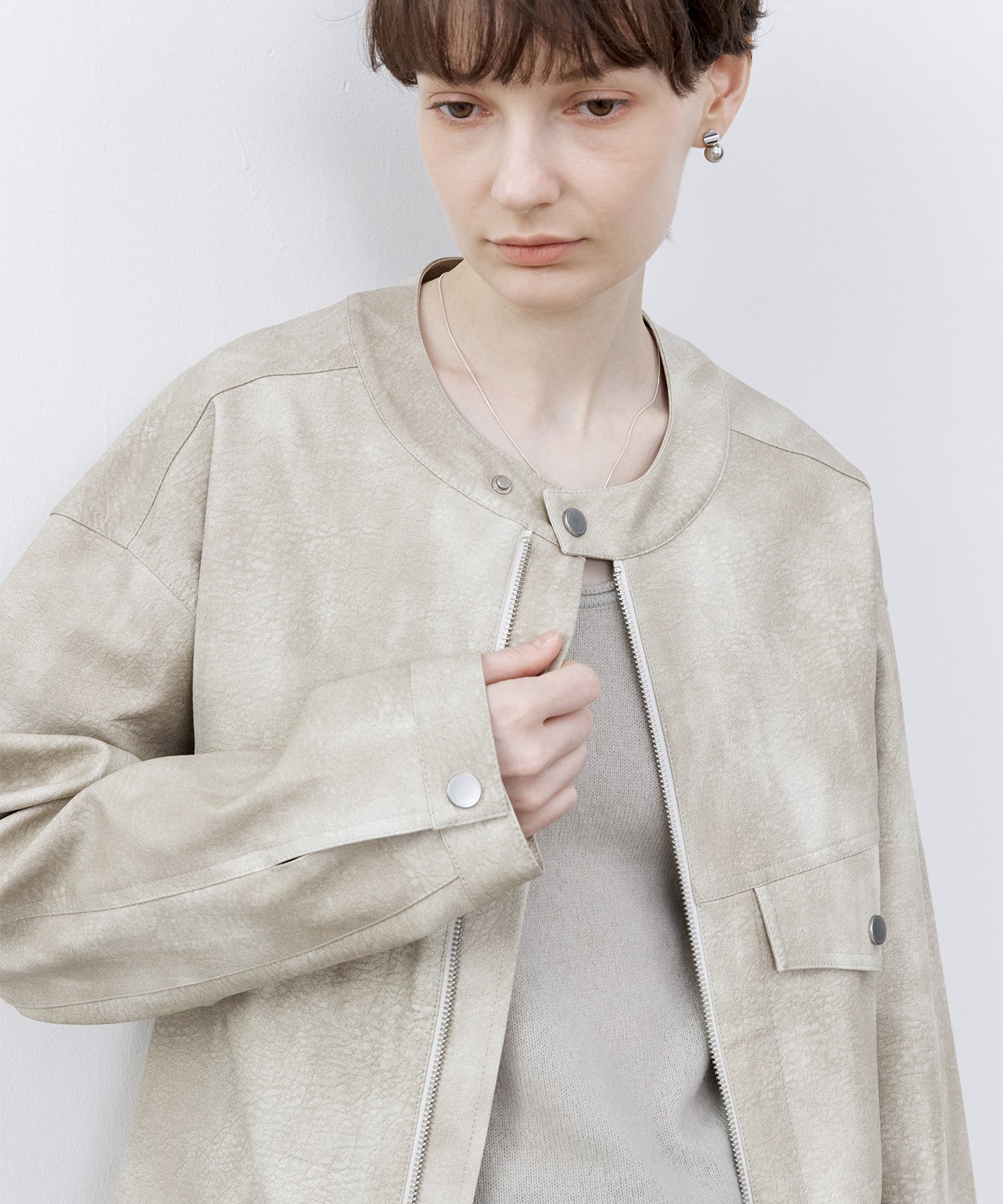 Vintage Grain Washed Faux Leather Panel Jacket