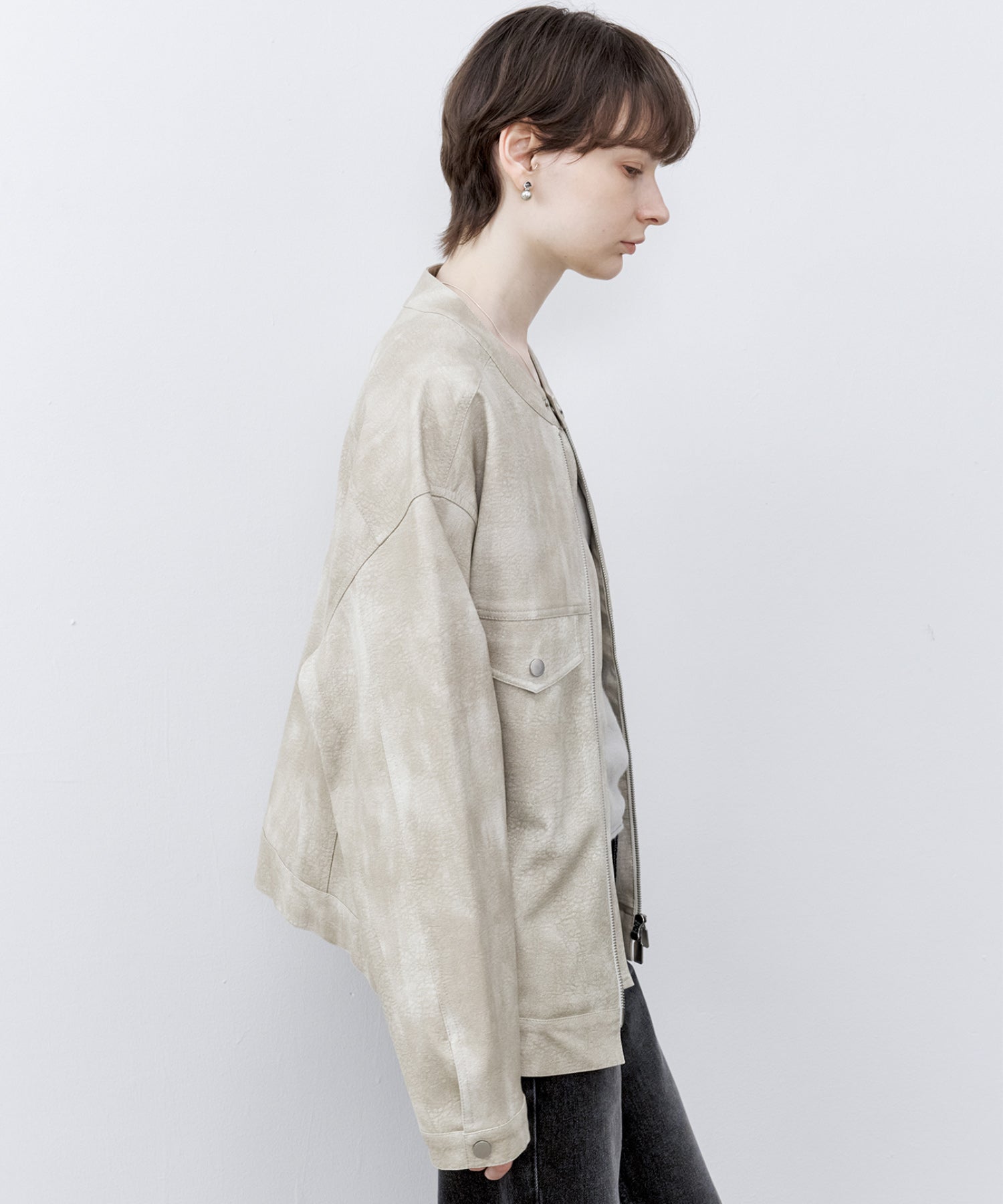 Vintage Grain Washed Faux Leather Panel Jacket