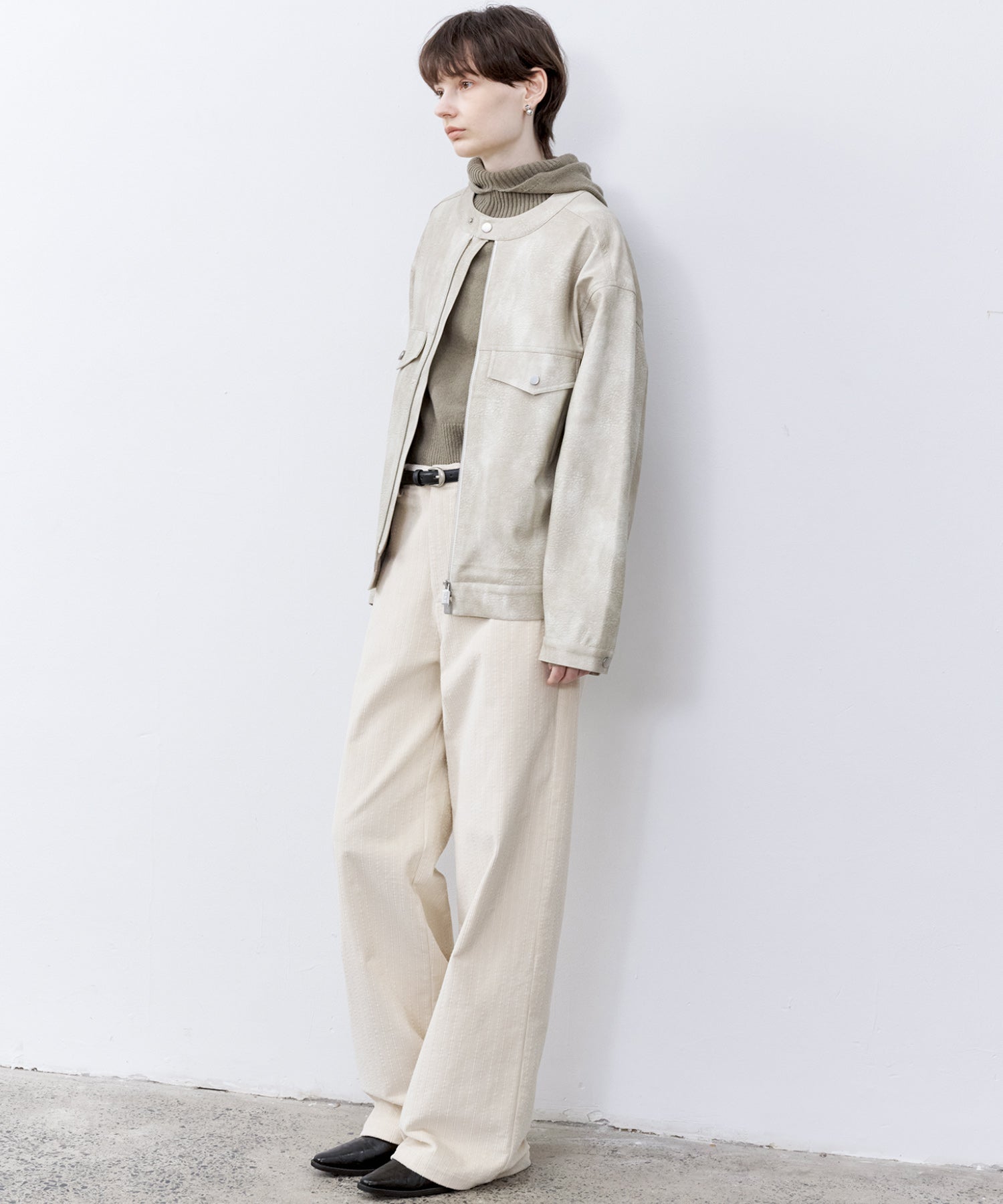 Vintage Grain Washed Faux Leather Panel Jacket