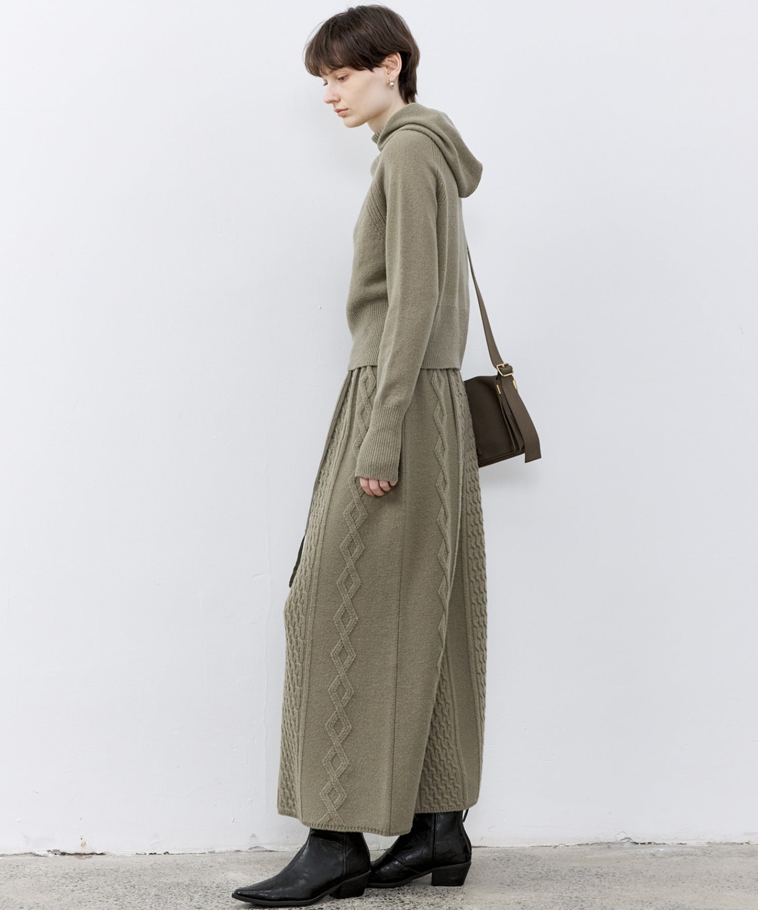 Cable Knit Wool Flare Skirt